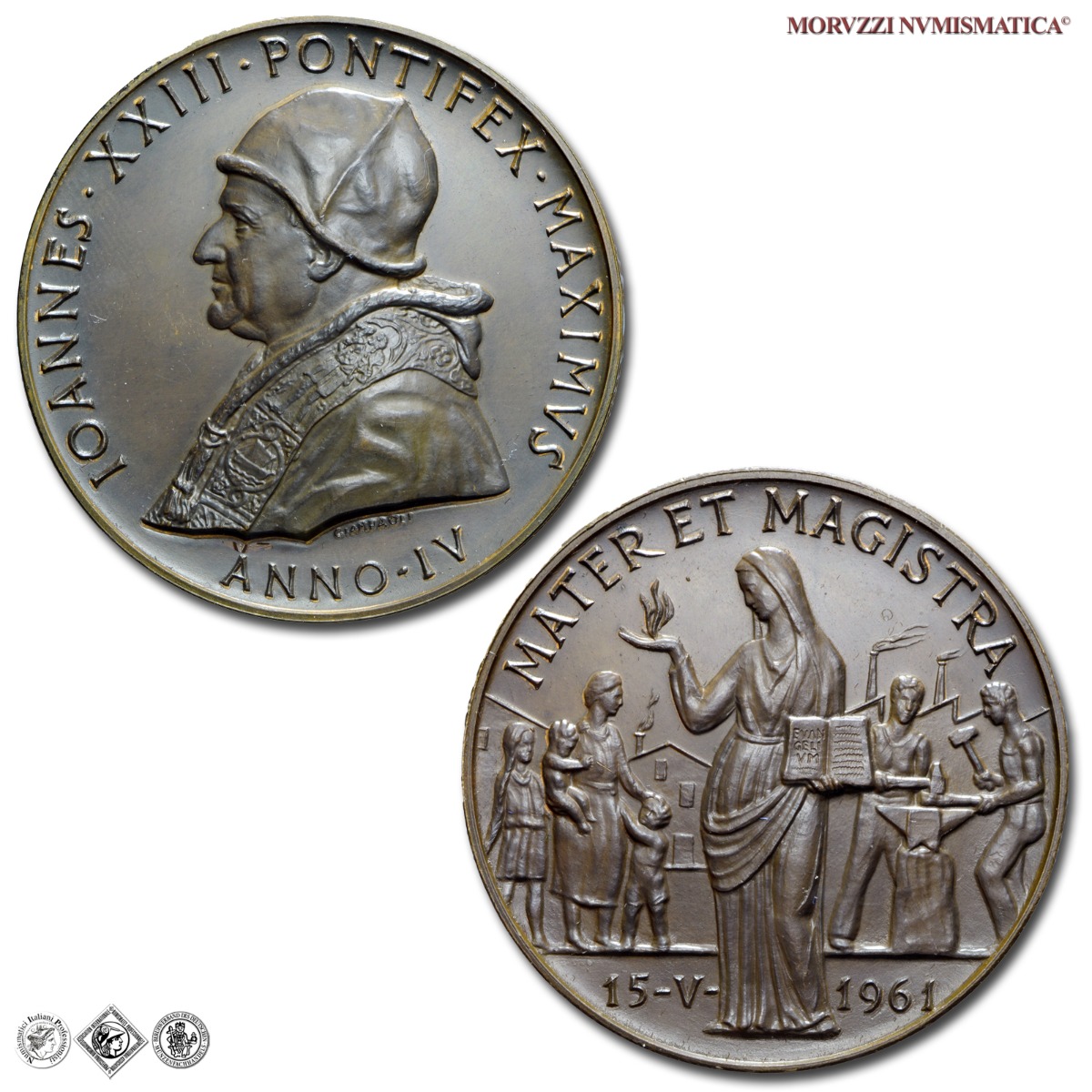 Città del Vaticano, GIOVANNI XXIII, Roncalli, MEDAGLIA ANNUALE IN BRONZO, (1962) A. IV, Enciclica Mater et Magistra, Opus Pietro Giampaoli, FDC, (Bartolotti E962) / medaglie papali pontificie annuali da collezione | Moruzzi Numismatica