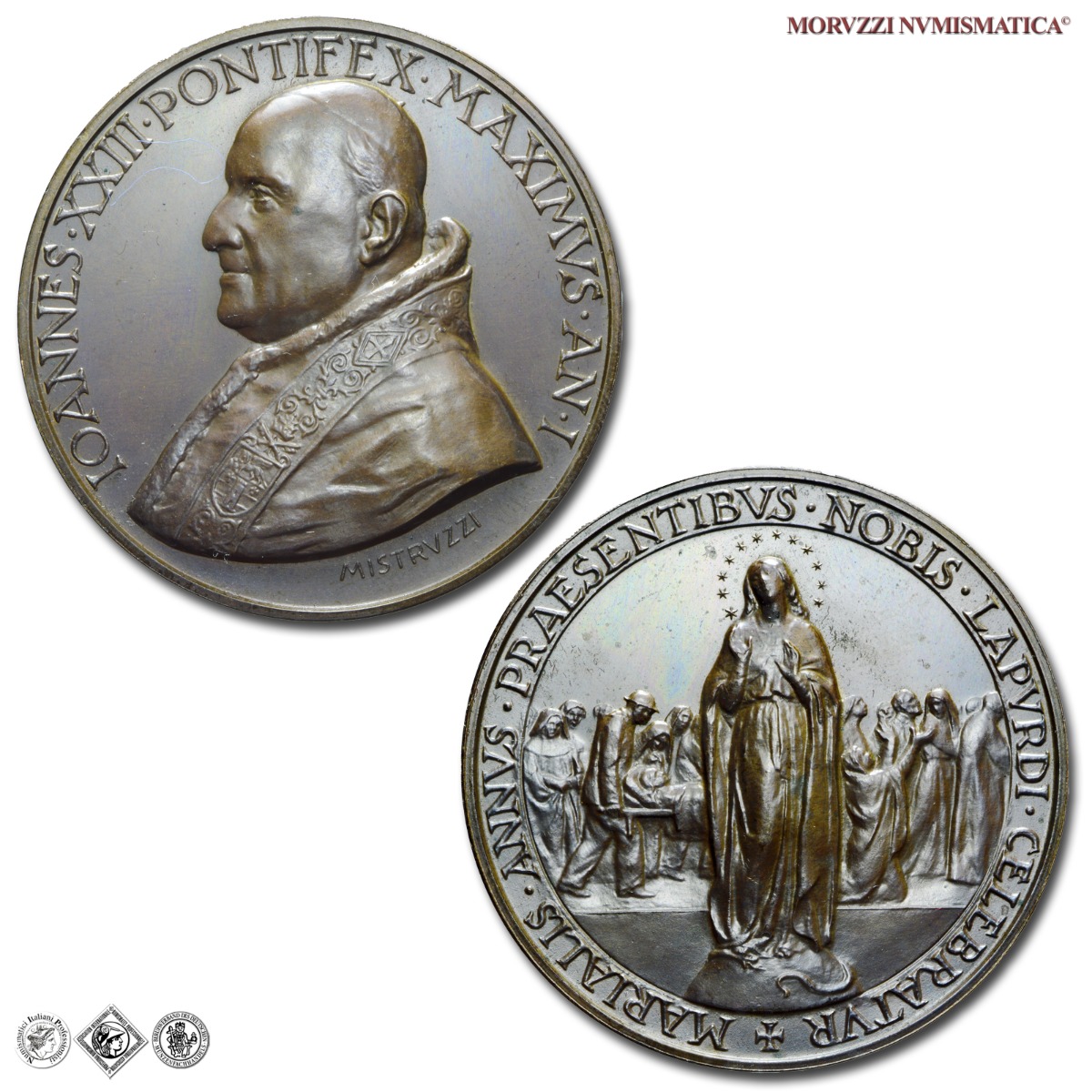 Città del Vaticano, GIOVANNI XXIII, Roncalli, MEDAGLIA ANNUALE IN BRONZO, AN I (1959), Anno Mariano a Lourdes, Opus Aurelio Mistruzzi, FDC, (R), (Bartolotti E959) / medaglie papali pontificie annuali rare | Moruzzi Numismatica