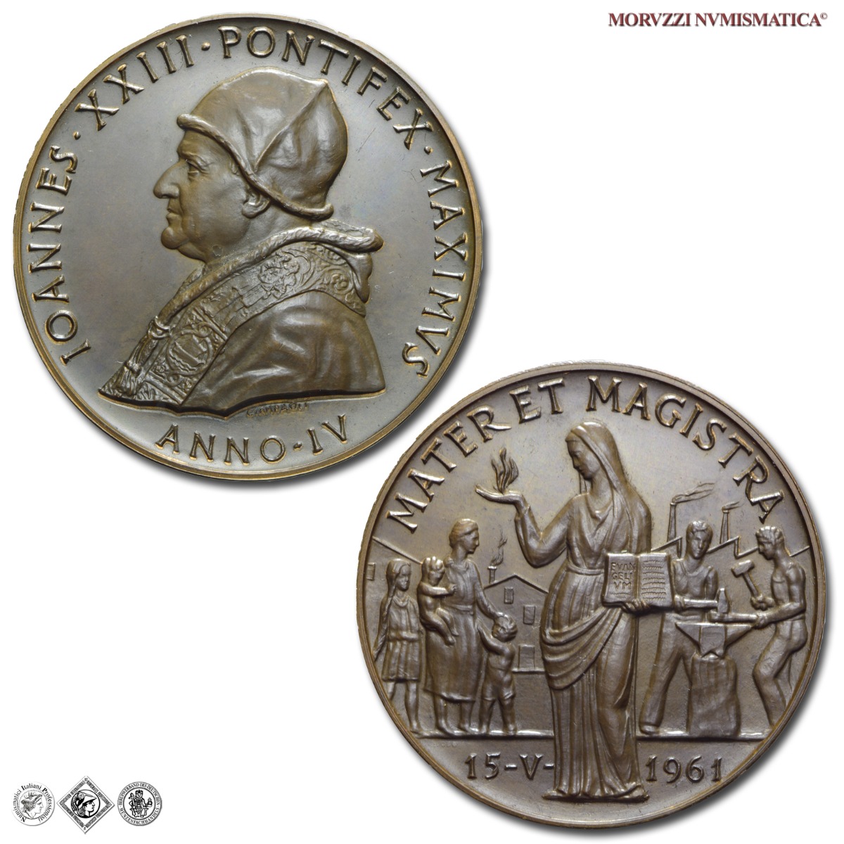 Città del Vaticano, GIOVANNI XXIII, Roncalli, MEDAGLIA ANNUALE IN BRONZO, (1962) A. IV, Enciclica Mater et Magistra, Opus Pietro Giampaoli, FDC, (Bartolotti E962) / medaglie papali pontificie annuali da collezione | Moruzzi Numismatica