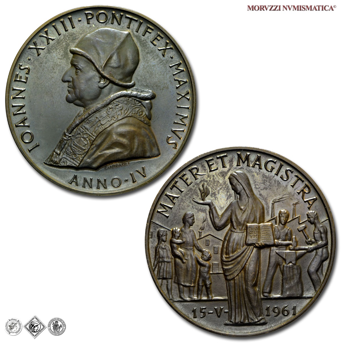 Città del Vaticano, GIOVANNI XXIII, Roncalli, MEDAGLIA ANNUALE IN BRONZO, (1962) A. IV, Enciclica Mater et Magistra, Opus Pietro Giampaoli, FDC, (Bartolotti E962) / medaglie papali pontificie annuali da collezione | Moruzzi Numismatica