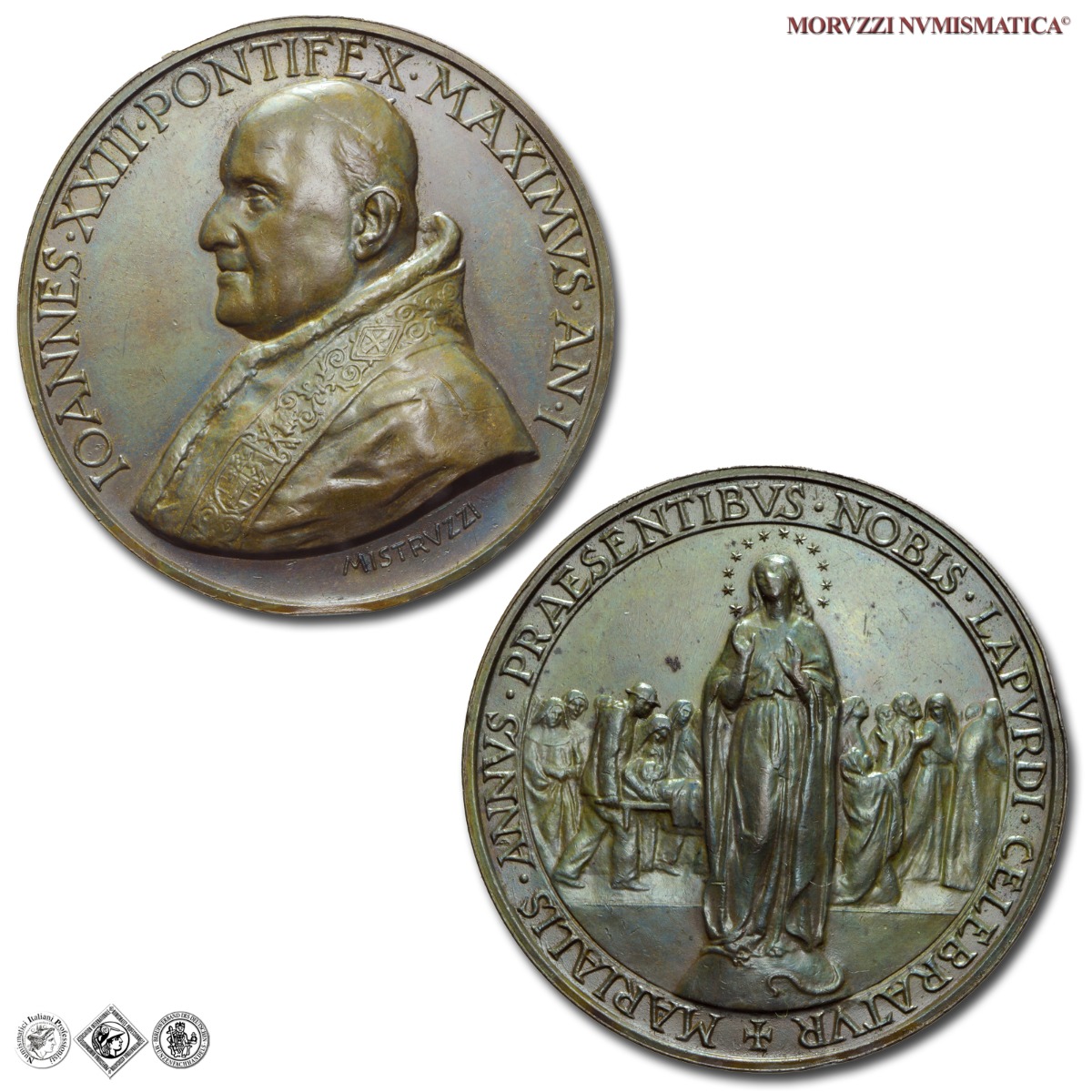 Città del Vaticano, GIOVANNI XXIII, Roncalli, MEDAGLIA ANNUALE IN BRONZO, AN I (1959), Anno Mariano a Lourdes, Opus Aurelio Mistruzzi, FDC, (Bartolotti E959) / medaglie papali pontificie annuali | Moruzzi Numismatica