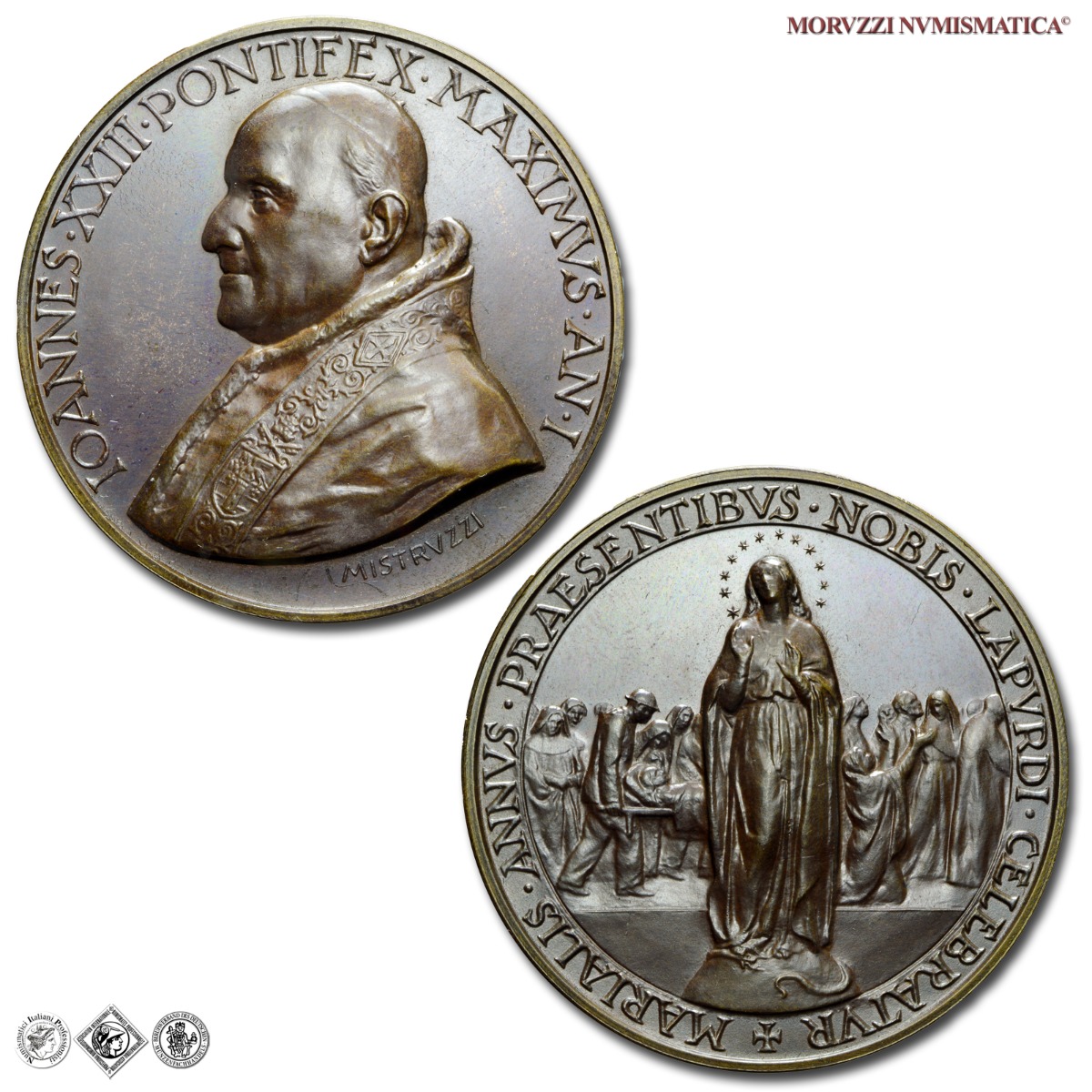 Città del Vaticano, GIOVANNI XXIII, Roncalli, MEDAGLIA ANNUALE IN BRONZO, AN I (1959), Anno Mariano a Lourdes, Opus Aurelio Mistruzzi, FDC, (R), (Bartolotti E959) / medaglie papali pontificie annuali rare | Moruzzi Numismatica
