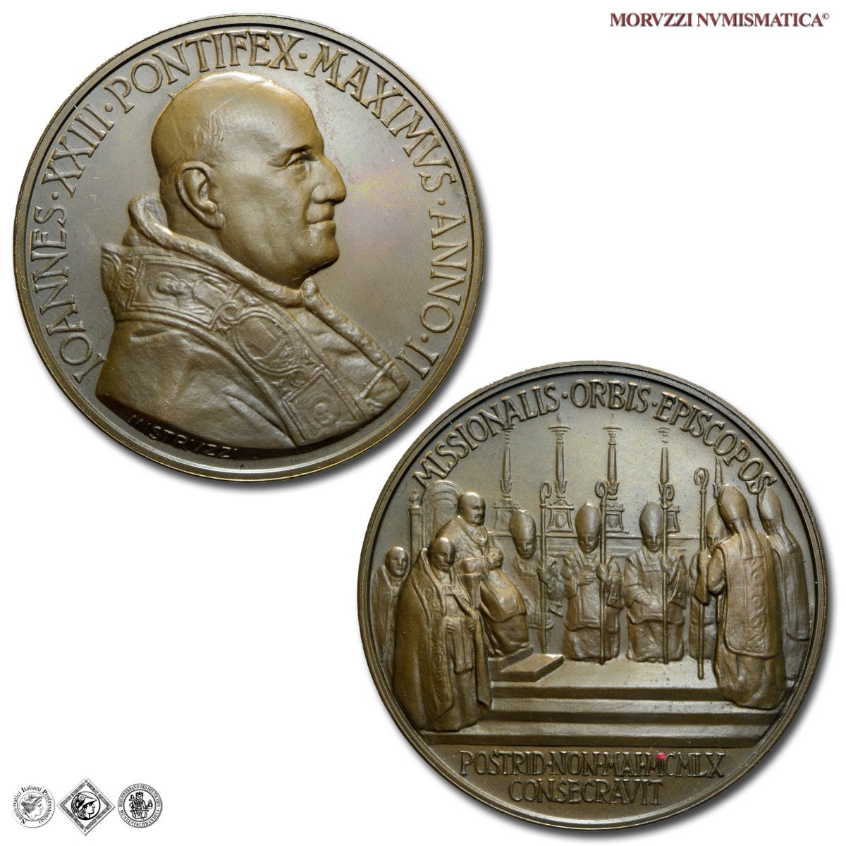 Città del Vaticano, GIOVANNI XXIII, Roncalli, MEDAGLIA ANNUALE IN BRONZO, 1960 ANNO II, Consacrazione di vescovi missionari, Opus Aurelio Mistruzzi, FDC, (NC), (Bartolotti E960) / medaglie papali pontificie annuali da collezione | Moruzzi Numismatica