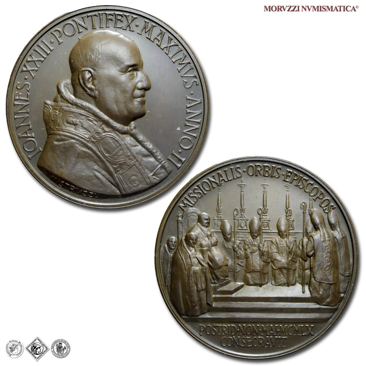Città del Vaticano, GIOVANNI XXIII, Roncalli, MEDAGLIA ANNUALE IN BRONZO, 1960 ANNO II, Consacrazione di vescovi missionari, Opus Aurelio Mistruzzi, FDC, (NC), (Bartolotti E960) / medaglie papali pontificie annuali da collezione | Moruzzi Numismatica