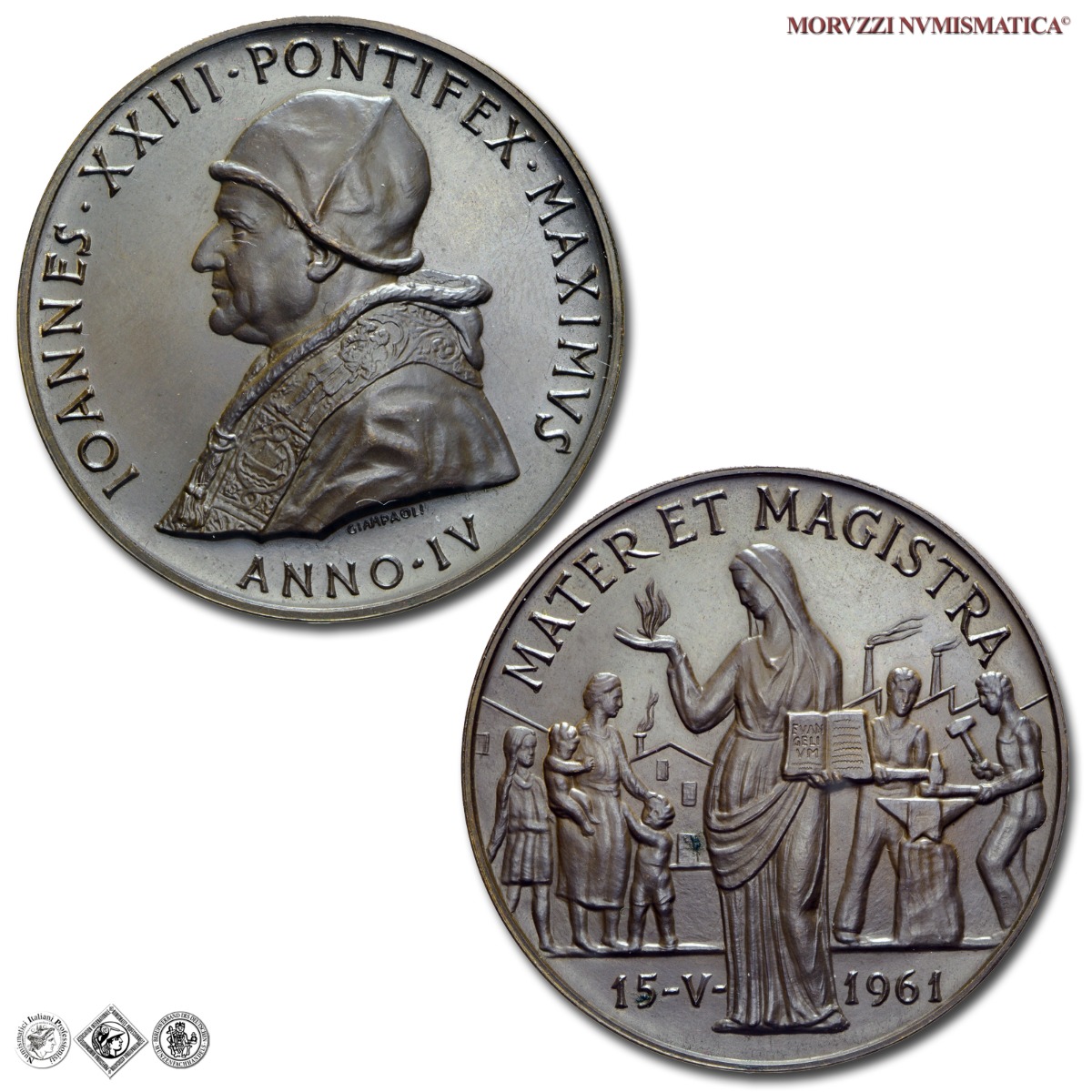 Città del Vaticano, GIOVANNI XXIII, Roncalli, MEDAGLIA ANNUALE IN BRONZO, (1962) A. IV, Enciclica Mater et Magistra, Opus Pietro Giampaoli, FDC, (Bartolotti E962) / medaglie papali pontificie annuali da collezione | Moruzzi Numismatica