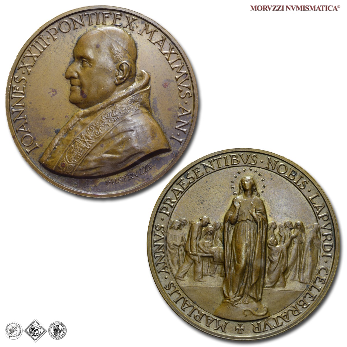 Città del Vaticano, GIOVANNI XXIII, Roncalli, MEDAGLIA ANNUALE IN BRONZO, AN I (1959), Anno Mariano a Lourdes, Opus Aurelio Mistruzzi, FDC, (R), (Bartolotti E959) / medaglie papali pontificie annuali rare | Moruzzi Numismatica