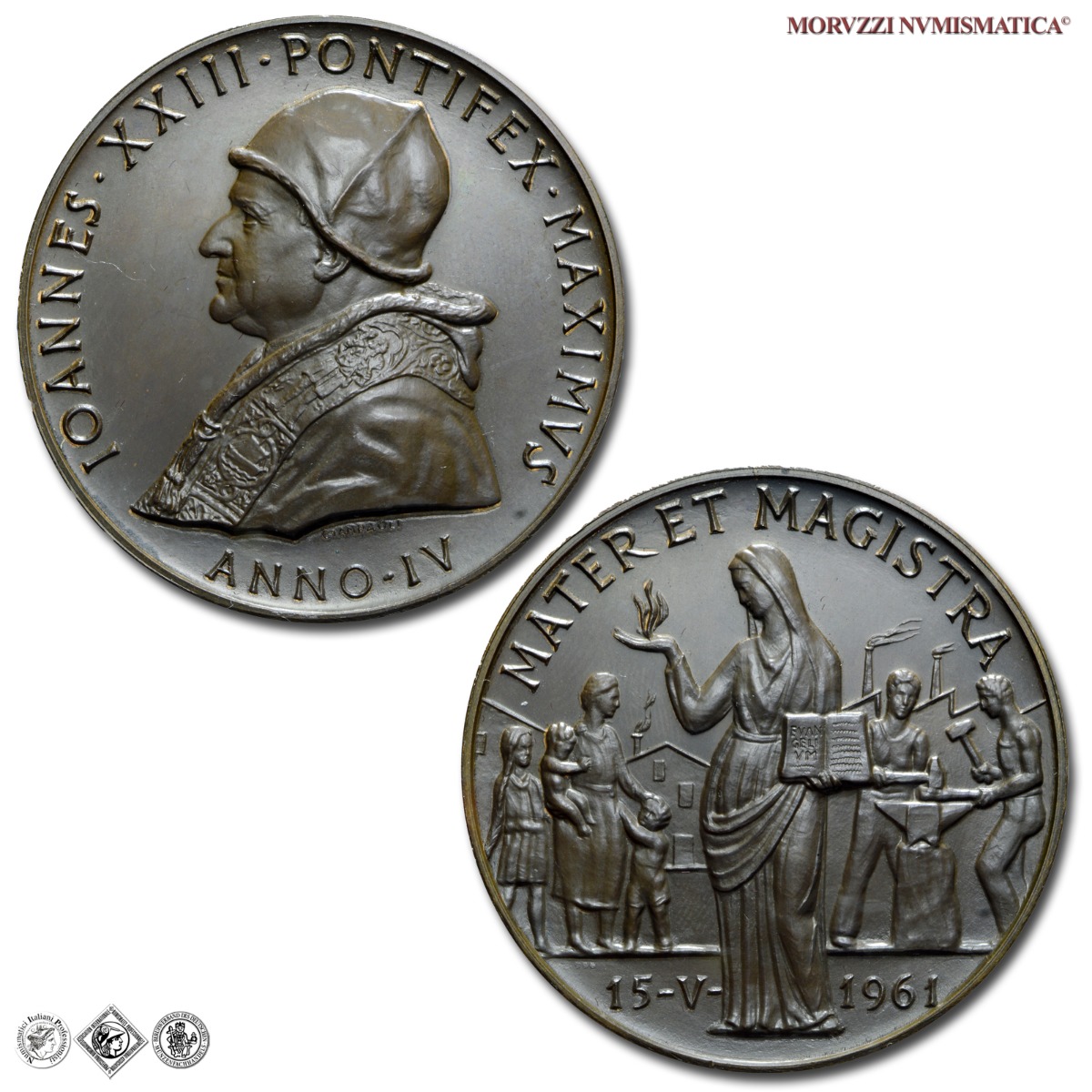 Città del Vaticano, GIOVANNI XXIII, Roncalli, MEDAGLIA ANNUALE IN BRONZO, (1962) A. IV, Enciclica Mater et Magistra, Opus Pietro Giampaoli, FDC, (Bartolotti E962) / medaglie papali pontificie annuali da collezione | Moruzzi Numismatica