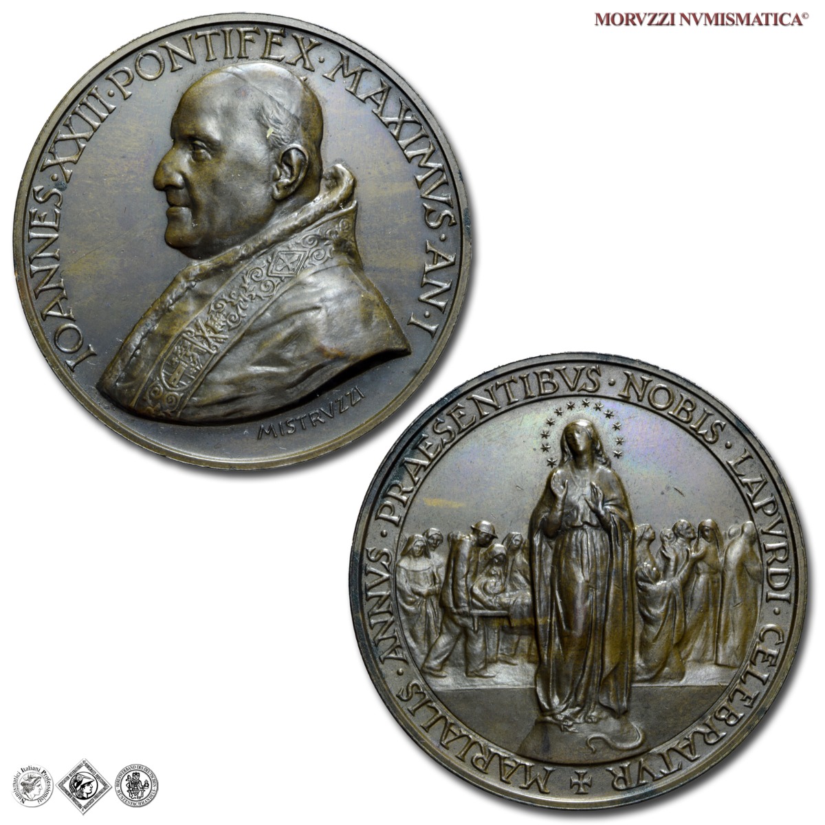Città del Vaticano, GIOVANNI XXIII, Roncalli, MEDAGLIA ANNUALE IN BRONZO, AN I (1959), Anno Mariano a Lourdes, Opus Aurelio Mistruzzi, FDC, (R), (Bartolotti E959) / medaglie papali pontificie annuali rare | Moruzzi Numismatica