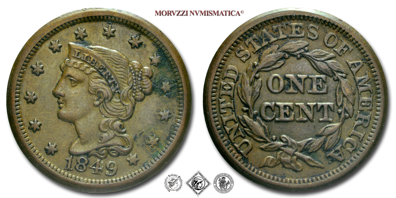 Stati Uniti d'America, CENTESIMO, Braided Hair Cent, 1849, Zecca di Philadelphia, RAME, mBB, (KM 67) / USA - United States of America (WORLD COPPER COINS - monete mondiali americane moderne - moneta mondiale americana moderna) | Moruzzi Numismatica