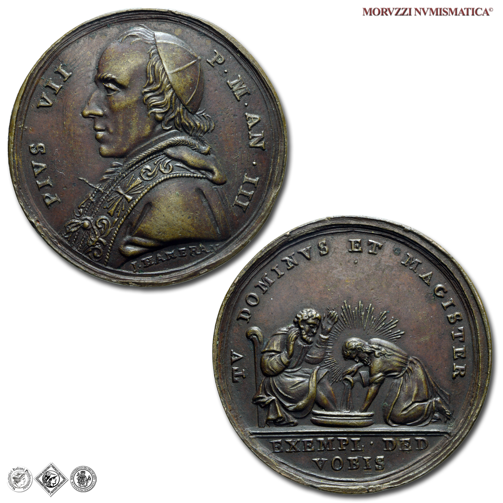 Stato Pontificio, PIO VII, Chiaramonti, MEDAGLIA ANNUALE IN BRONZO, 1803 AN III, Lavanda dei piedi, Opus Giovanni Hamerani, SPL, (RRR), (Bertuzzi 25) / medaglie papali pontificie annuali rare da collezione | Moruzzi Numismatica
