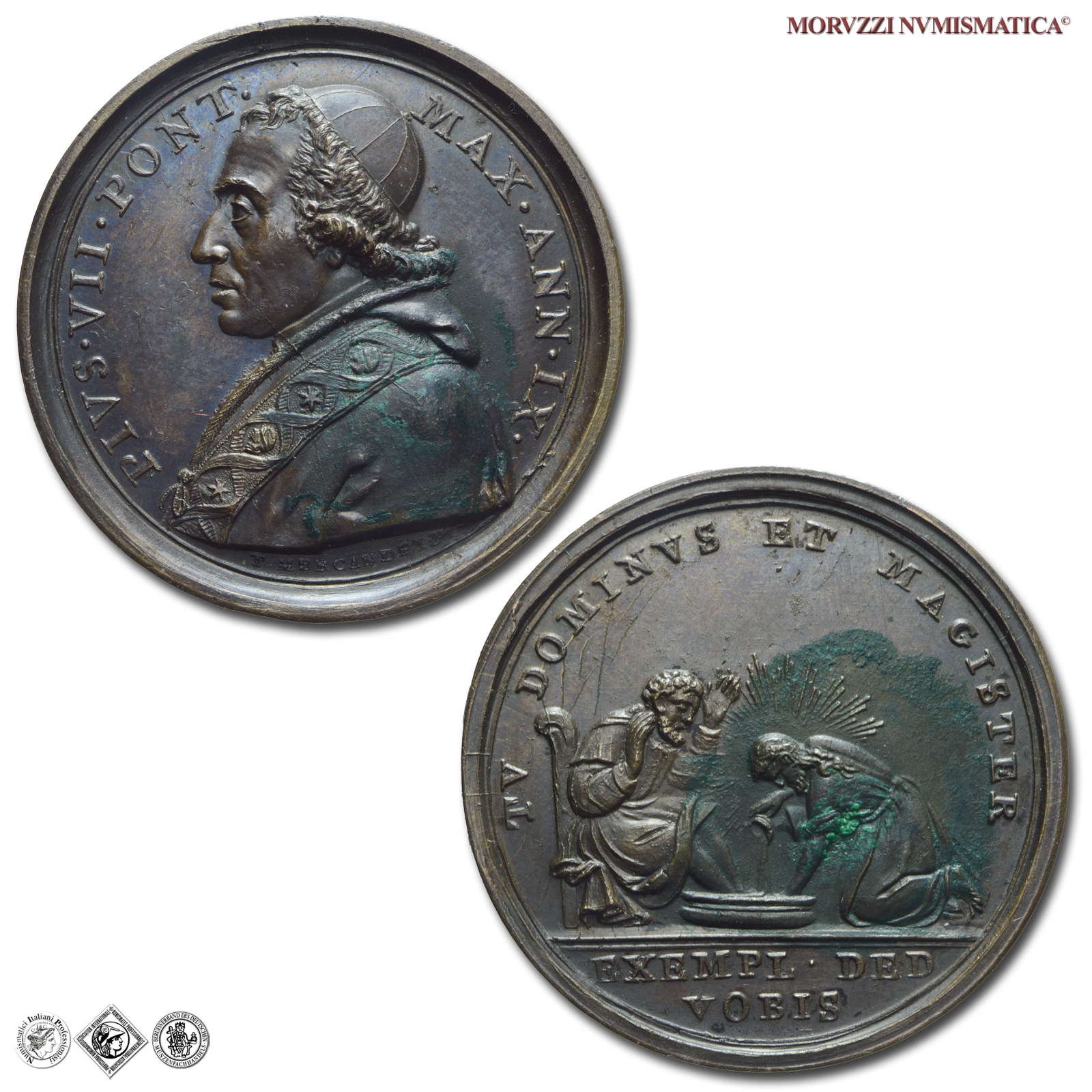 Stato Pontificio, PIO VII, Chiaramonti, MEDAGLIA IN BRONZO, 1808 ANN IX, Lavanda dei piedi, Opus Tommaso Mercandetti, qFDC, (Bertuzzi 86) / medaglie papali pontificie da collezione | Moruzzi Numismatica