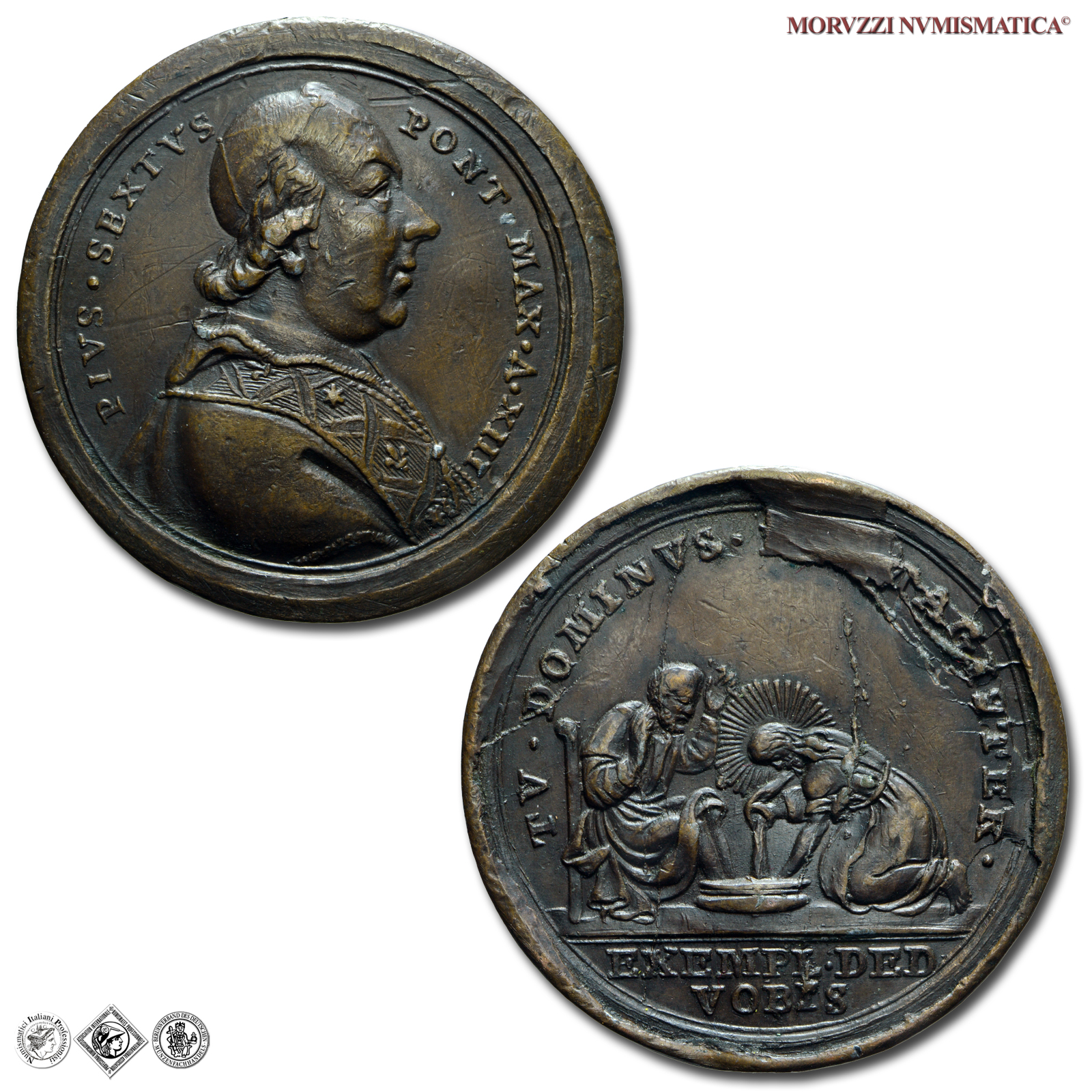 Stato Pontificio, PIO VI, Braschi, MEDAGLIA ANNUALE IN BRONZO, 1787 A XIII, Lavanda del Giovedì Santo, mBB, (Patrignani 63) / medaglie papali pontificie annuali da collezione | Moruzzi Numismatica