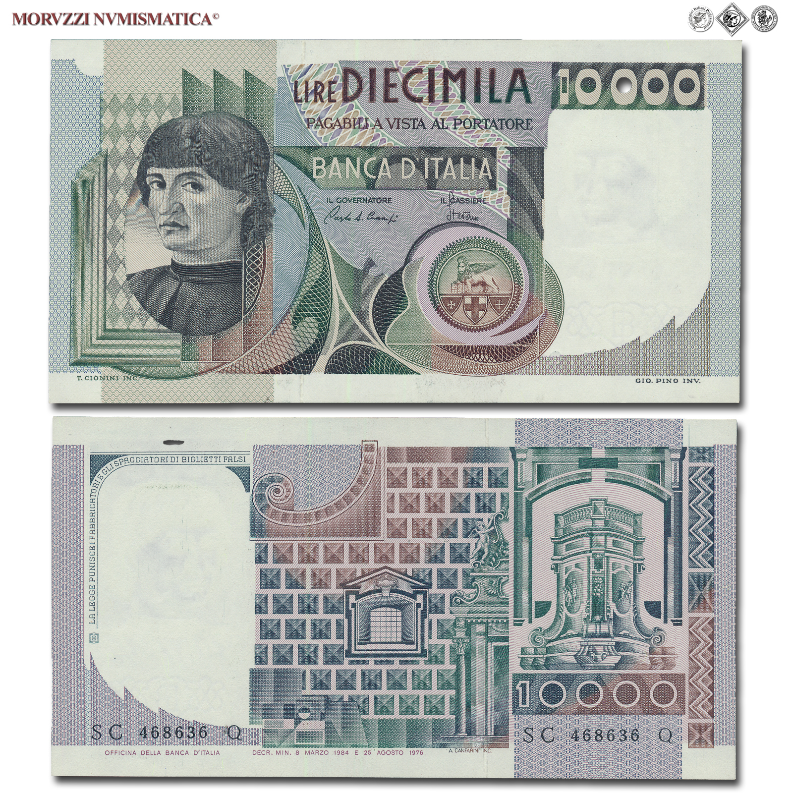 Repubblica Italiana, BANCA D'ITALIA, 10000 LIRE, 08.03.1984, Busto d'uomo del Castagno - Machiavelli, Firme: Ciampi, Stevani, qFDS, (Crapanzano 584) / banconote italiane (cartamoneta italiana da collezione - banconota da 10.000 lire) | Moruzzi Numismatica
