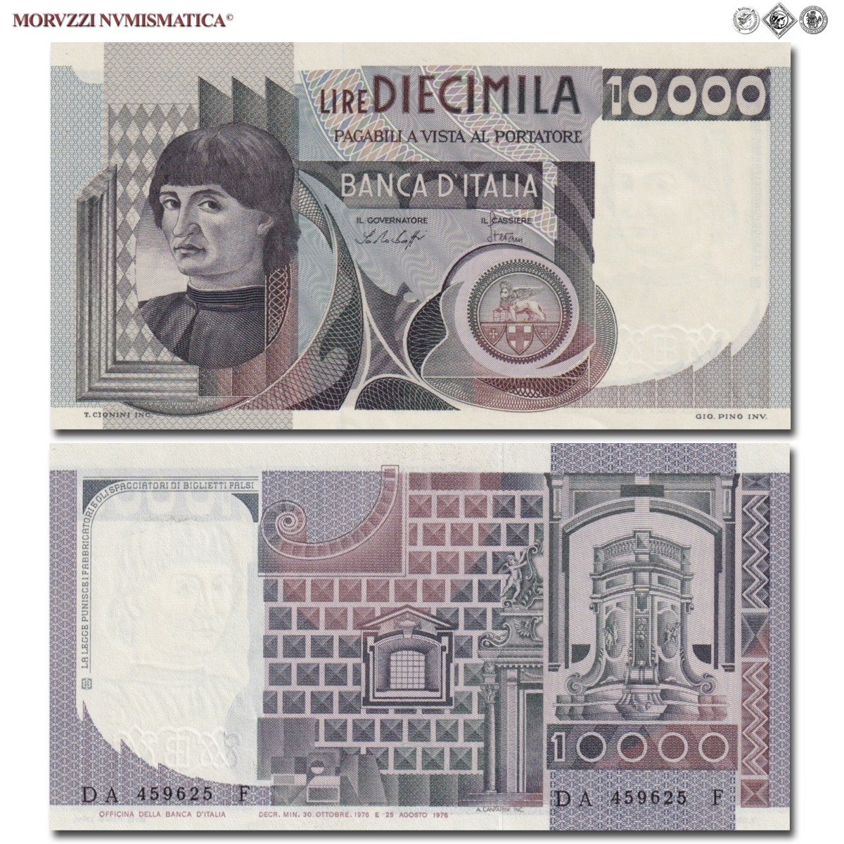 Repubblica Italiana, BANCA D'ITALIA, 10000 LIRE, 30.10.1976, Busto d'uomo del Castagno - Machiavelli, Firme: Baffi, Stevani, FDS, (Crapanzano 580) / banconote italiane (cartamoneta italiana da collezione - banconota da 10.000 lire) | Moruzzi Numismatica