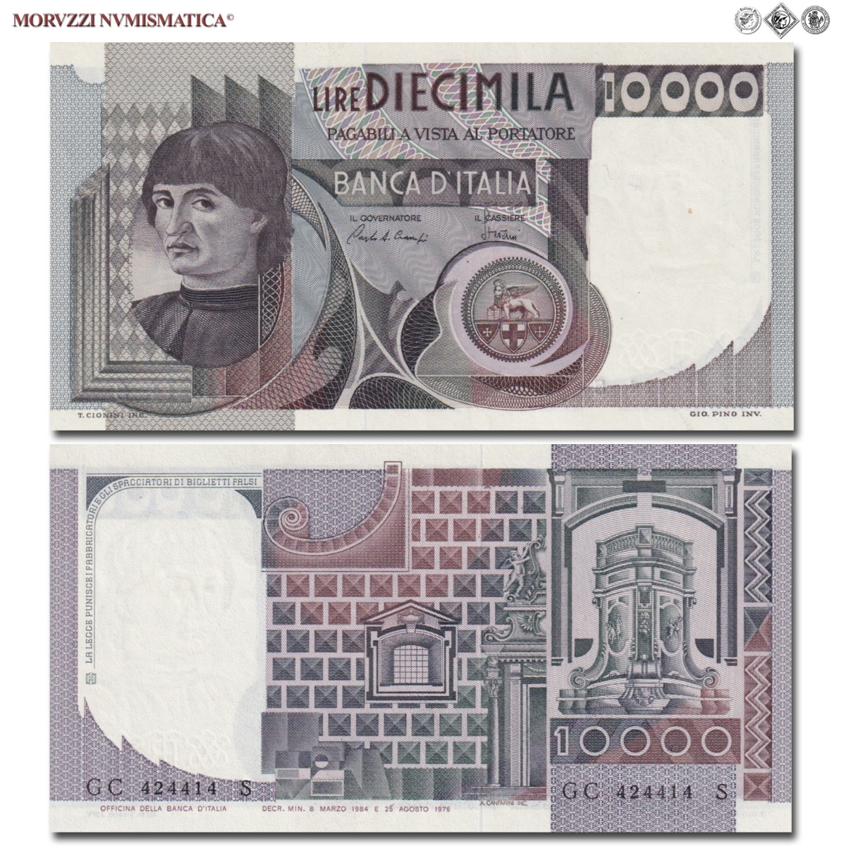 Repubblica Italiana, BANCA D'ITALIA, 10000 LIRE, 08.03.1984, Busto d'uomo del Castagno - Machiavelli, Firme: Ciampi, Stevani, FDS, (Crapanzano 584) / banconote italiane (cartamoneta italiana da collezione - banconota da 10.000 lire) | Moruzzi Numismatica