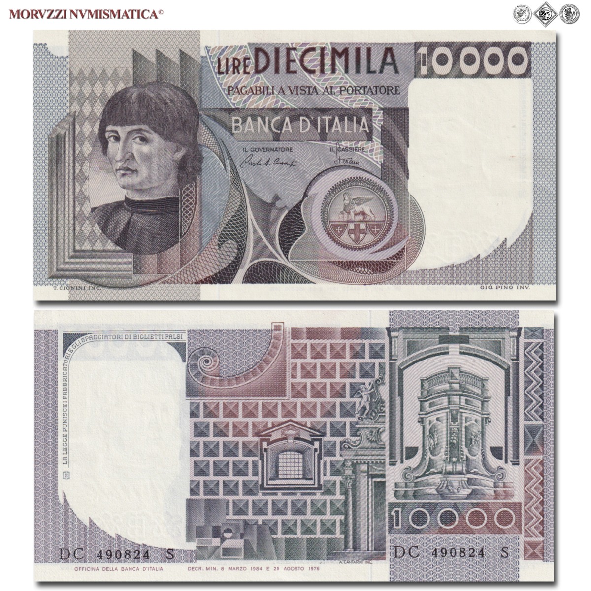Repubblica Italiana, BANCA D'ITALIA, 10000 LIRE, 08.03.1984, Busto d'uomo del Castagno - Machiavelli, Firme: Ciampi, Stevani, SPL, (Crapanzano 584) / banconote italiane (cartamoneta italiana da collezione - banconota da 10.000 lire) | Moruzzi Numismatica