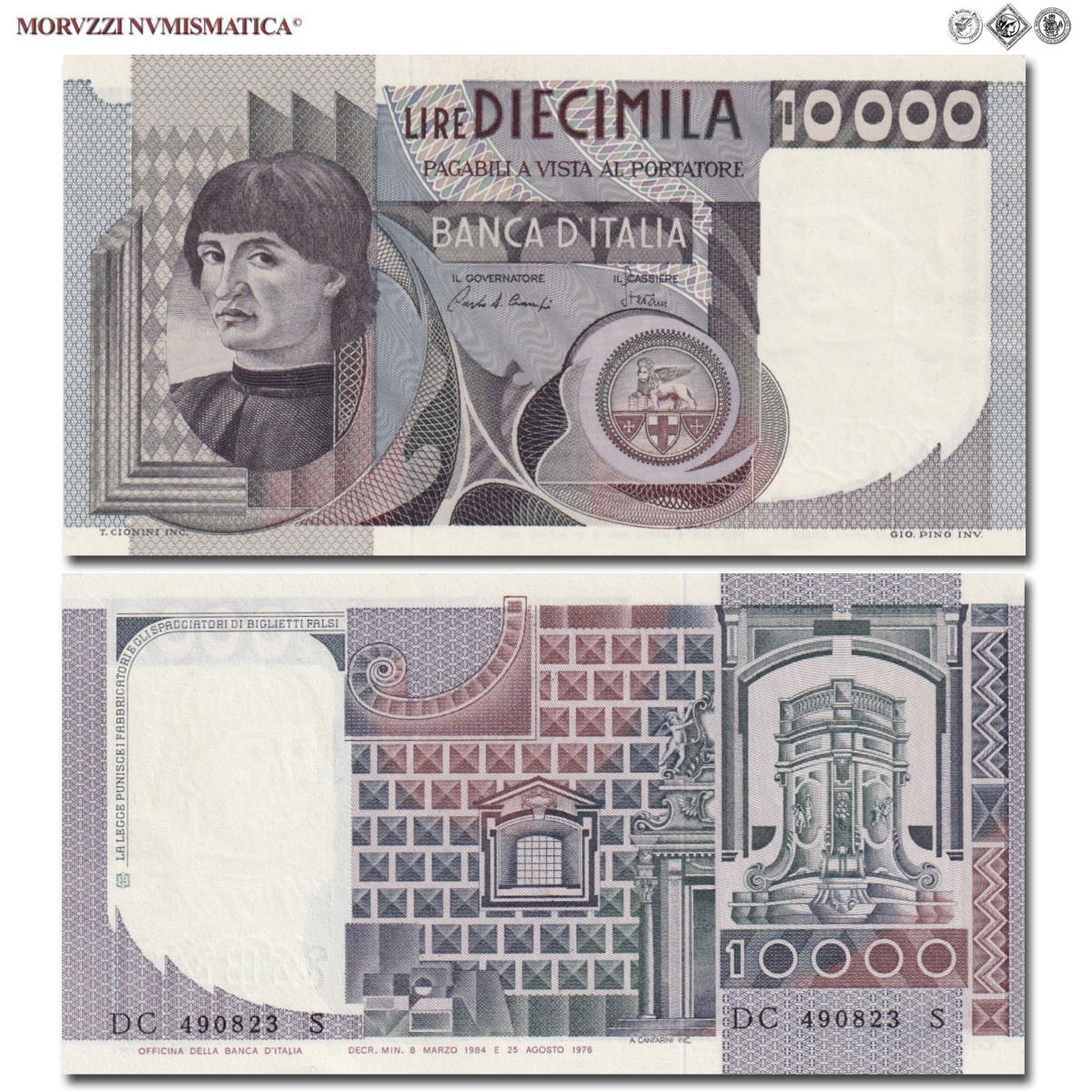 Repubblica Italiana, BANCA D'ITALIA, 10000 LIRE, 08.03.1984, Busto d'uomo del Castagno - Machiavelli, Firme: Ciampi, Stevani, FDS, (Crapanzano 584) / banconote italiane (cartamoneta italiana da collezione - banconota da 10.000 lire) | Moruzzi Numismatica