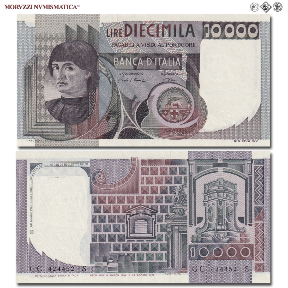 Repubblica Italiana, BANCA D'ITALIA, 10000 LIRE, 08.03.1984, Busto d'uomo del Castagno - Machiavelli, Firme: Ciampi, Stevani, qFDS, (Crapanzano 584) / banconote italiane (cartamoneta italiana da collezione - banconota da 10.000 lire) | Moruzzi Numismatica
