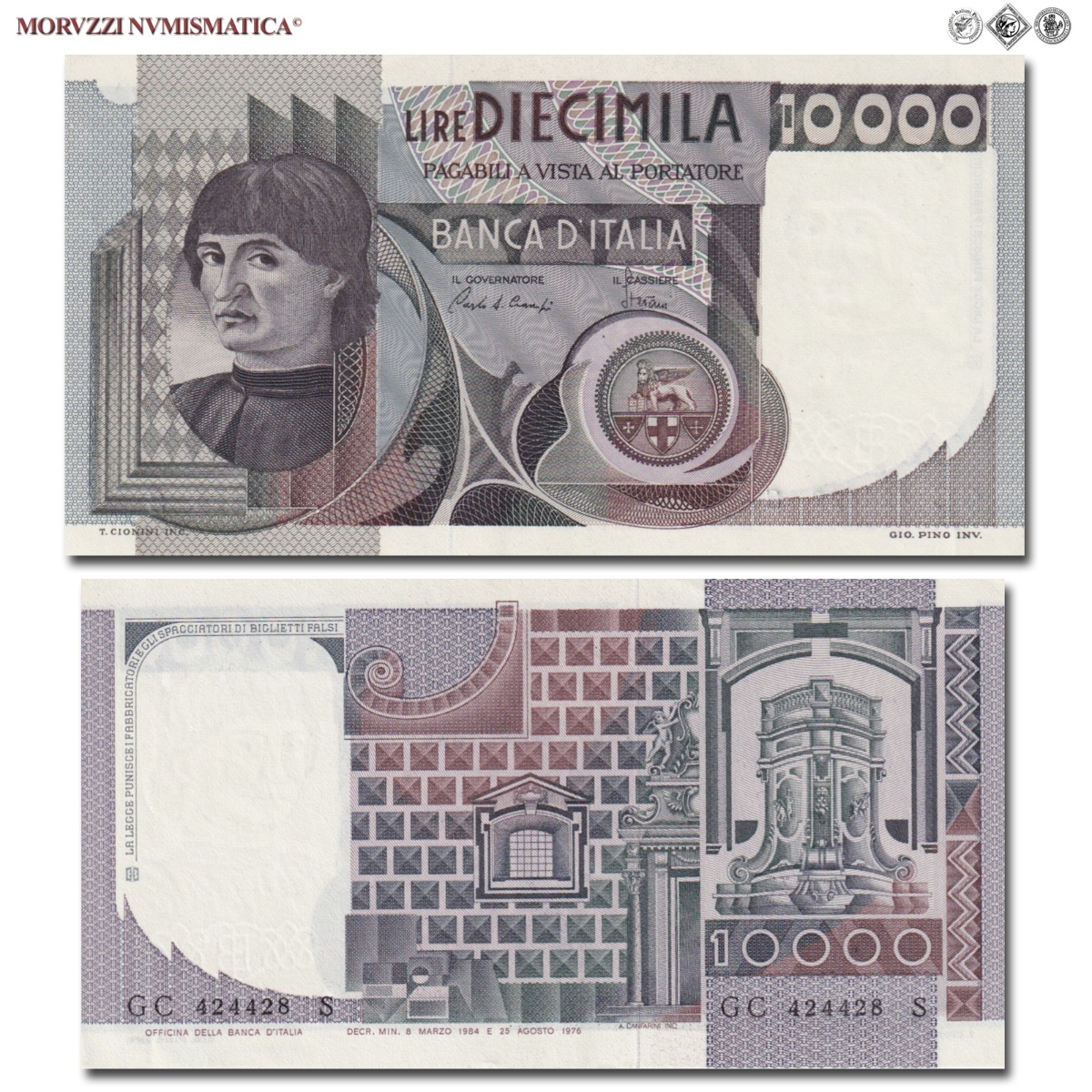 Repubblica Italiana, BANCA D'ITALIA, 10000 LIRE, 08.03.1984, Busto d'uomo del Castagno - Machiavelli, Firme: Ciampi, Stevani, FDS, (Crapanzano 584) / banconote italiane (cartamoneta italiana da collezione - banconota da 10.000 lire) | Moruzzi Numismatica