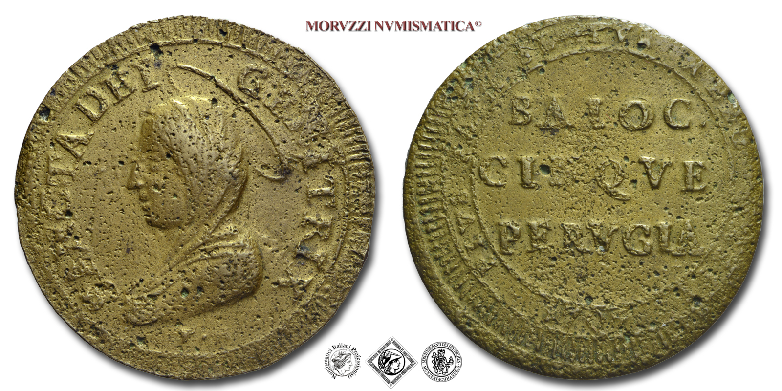 Stato Pontificio, PIO VI, Braschi, MADONNINA DA 5 BAIOCCHI, 1797, Zecca di Perugia, RAME, BB, (R), (Muntoni 388) / monete papali pontificie rare (moneta papale pontificia rara da collezione) | Moruzzi Numismatica