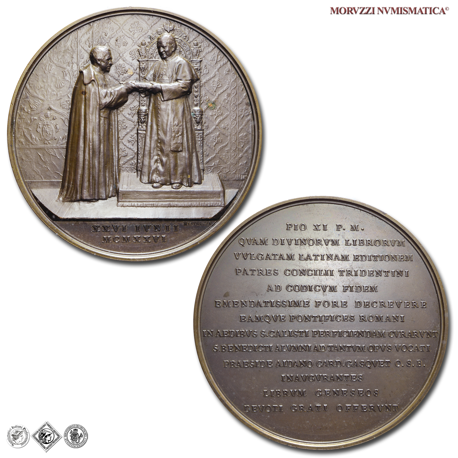 Città del Vaticano, PIO XI, Ratti, MEDAGLIA STRAORDINARIA IN BRONZO, 1926, Testo Critico del 1° libro Bibbia, Opus Aurelio Mistruzzi, qFDC, (R), (CM 137) / medaglie papali straordinarie rare (medaglie pontificie da collezione) | Moruzzi Numismatica