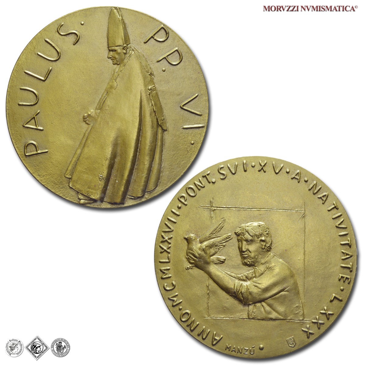 Città del Vaticano, PAOLO VI, Montini, MEDAGLIA ANNUALE IN BRONZO, A. XV 1977, 80° compleanno di Paolo VI, Opus Giacomo Manzù, FDC, (Modesti 445) / medaglie papali pontificie annuali da collezione | Moruzzi Numismatica