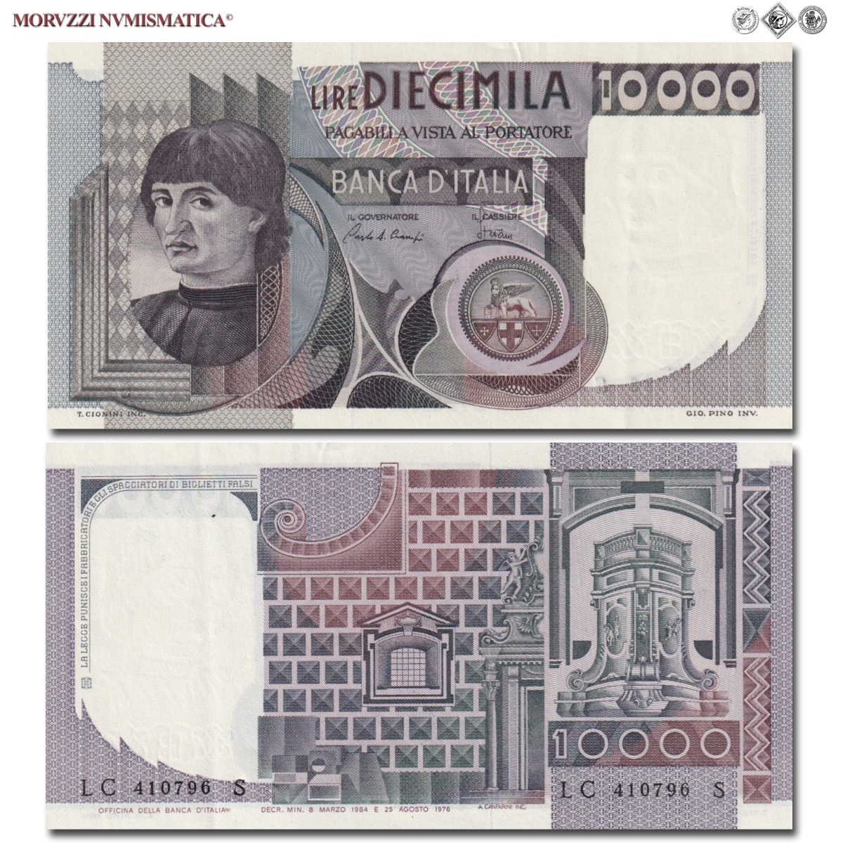 Repubblica Italiana, BANCA D'ITALIA, 10000 LIRE, 08.03.1984, Busto d'uomo del Castagno - Machiavelli, Firme: Ciampi, Stevani, mSPL, (Crapanzano 584) / banconote italiane (cartamoneta italiana da collezione - banconota da 10.000 lire) | Moruzzi Numismatica