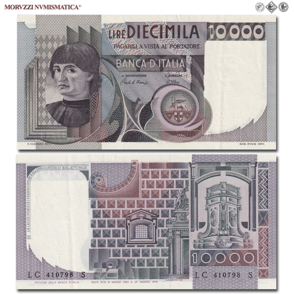 Repubblica Italiana, BANCA D'ITALIA, 10000 LIRE, 08.03.1984, Busto d'uomo del Castagno - Machiavelli, Firme: Ciampi, Stevani, mSPL, (Crapanzano 584) / banconote italiane (cartamoneta italiana da collezione - banconota da 10.000 lire) | Moruzzi Numismatica