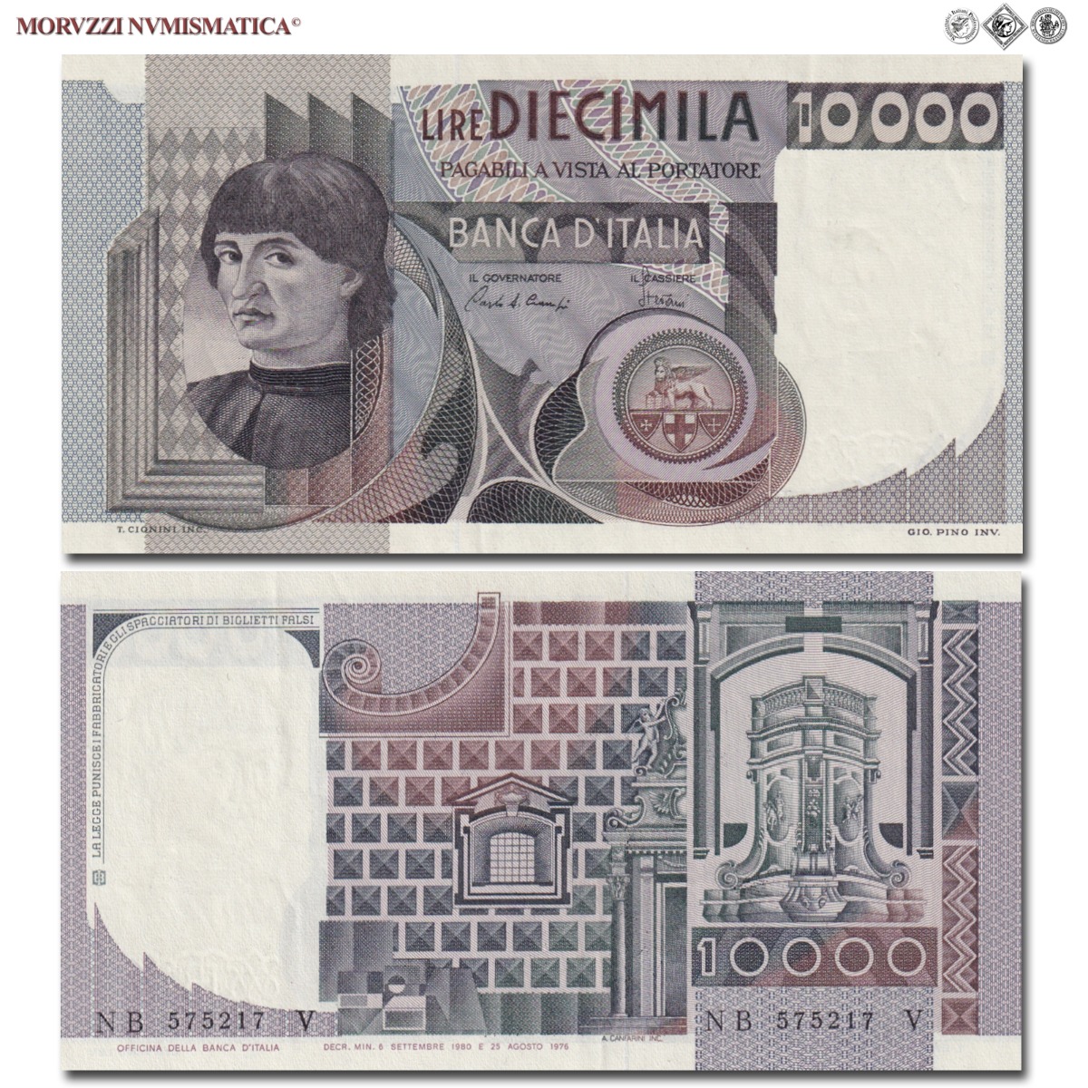 Repubblica Italiana, BANCA D'ITALIA, 10000 LIRE, 06.09.1980, Ritratto o busto d'uomo del Castagno "Machiavelli", Firme: Ciampi, Stevani, FDS, (Crapanzano 582) / banconote italiane (cartamoneta italiana da collezione - banconota da 10.000 lire) | Moruzzi Numismatica