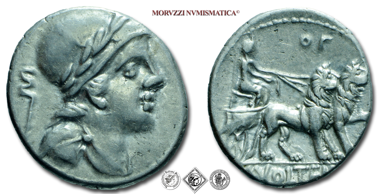 GENS VOLTEIA, M. Volteius M.f., DENARIO, 78 a.C., testa galeata di Attis e caduceo / Cibele su biga trainata da due leoni, Zecca di Roma, ARGENTO, qSPL, (Crawford 385/4)  monete romane repubblicane antiche d'argento (moneta antica della Repubblica Romana) | Moruzzi Numismatica