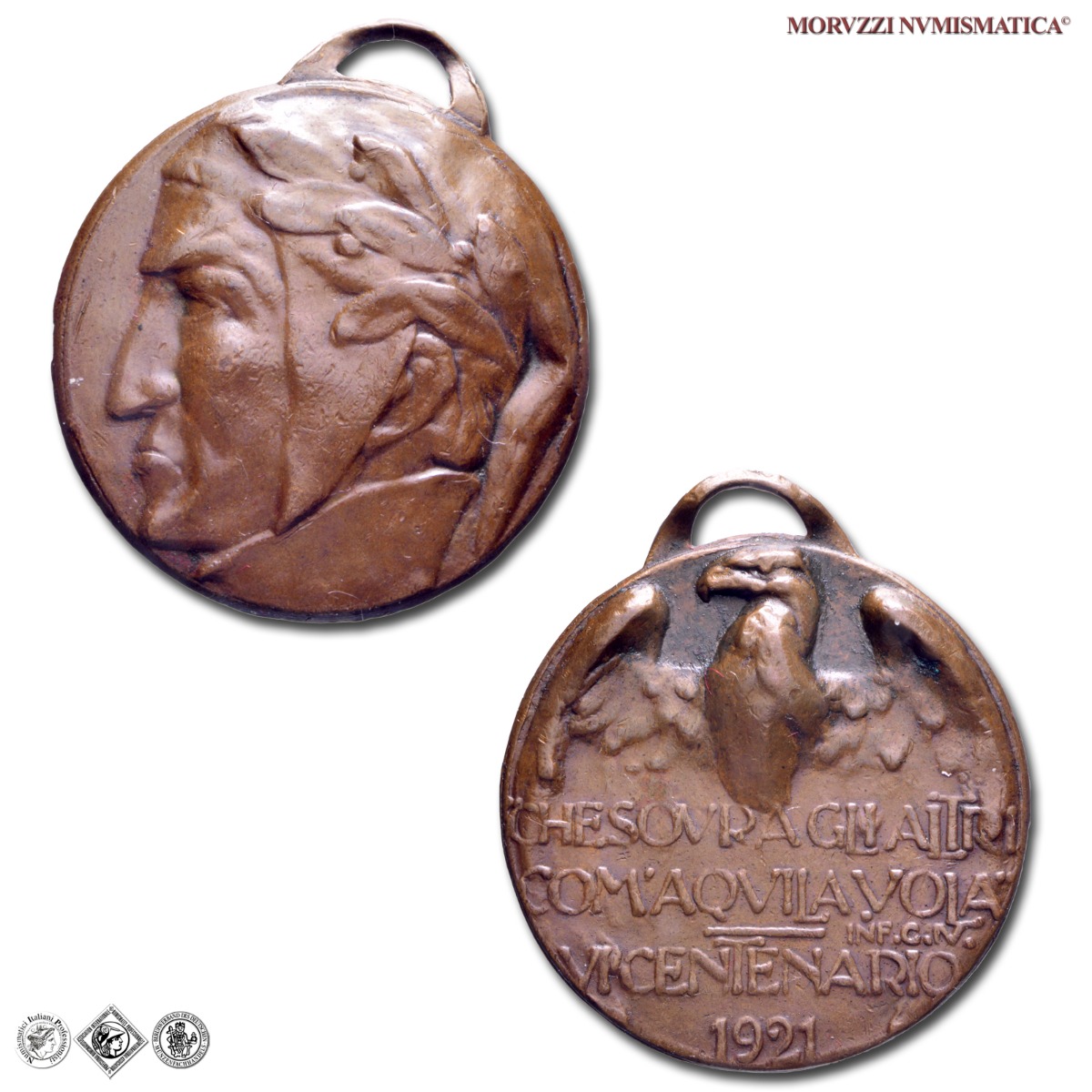 Italia, DANTE, MEDAGLIA IN BRONZO, 1921, VI centenario, qSPL, (R) / medaglie italiane commemorative rare da collezione | Moruzzi Numismatica