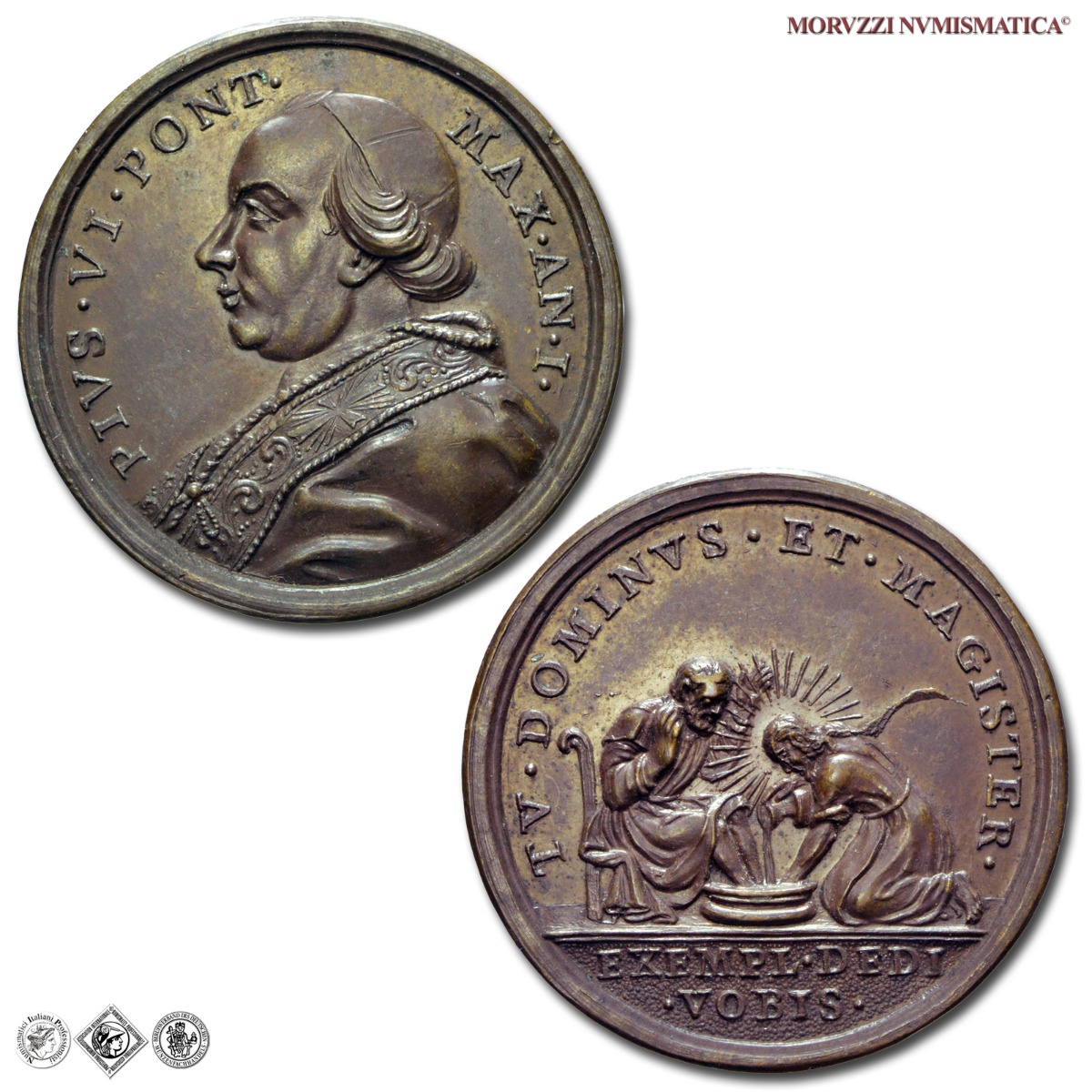 Stato Pontificio, PIO VI, Braschi, MEDAGLIA ANNUALE IN BRONZO, 1775 AN I, Lavanda dei piedi, mSPL, (RR), (Patrignani 14) / medaglie papali pontificie annuali rare | Moruzzi Numismatica