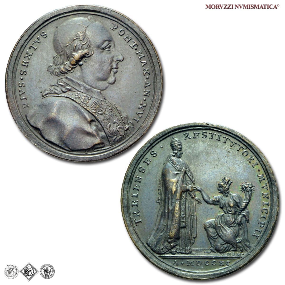 Stato Pontificio, PIO VI, Braschi, MEDAGLIA STRAORDINARIA IN BRONZO, 1790 AN XVI, Municipio di Treja, Opus Gioacchino Hamerani, SPL, (Patrignani 70) / medaglie papali pontificie straordinarie | Moruzzi Numismatica