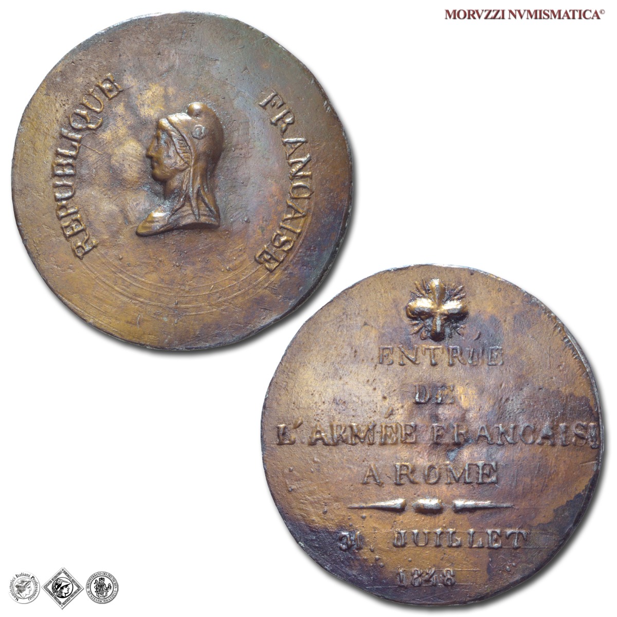 Stato Pontificio, PIO IX, Mastai Ferretti, MEDAGLIA IN BRONZO, 1848, Entrata dell'esercito francese a Roma, mBB, (R), (Colignon 153) / medaglie papali pontificie rare da collezione | Moruzzi Numismatica