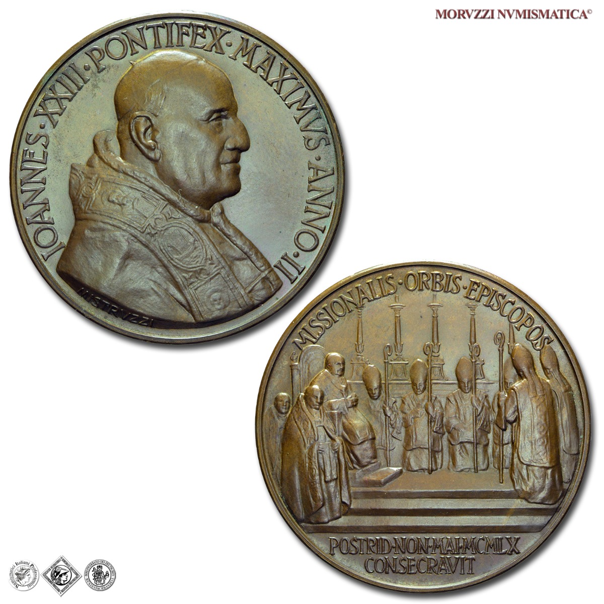 Città del Vaticano, GIOVANNI XXIII, Roncalli, MEDAGLIA ANNUALE IN BRONZO, 1960 ANNO II, Consacrazione di vescovi missionari, Opus Aurelio Mistruzzi, FDC, (Bartolotti E960) / medaglie papali pontificie annuali da collezione | Moruzzi Numismatica