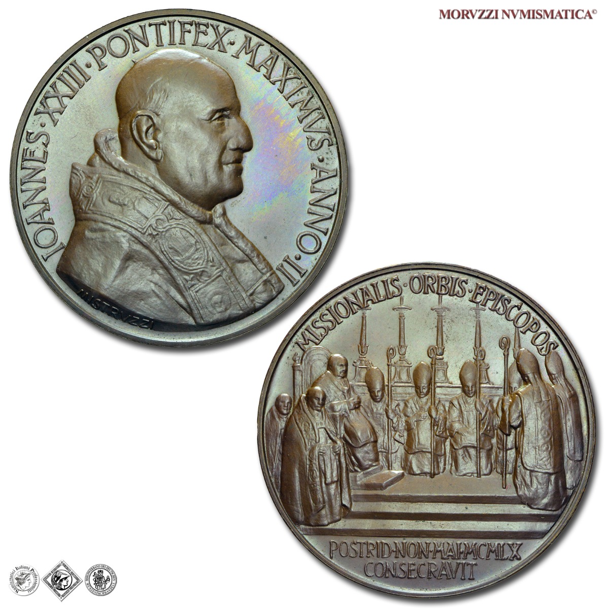 Città del Vaticano, GIOVANNI XXIII, Roncalli, MEDAGLIA ANNUALE IN BRONZO, 1960 ANNO II, Consacrazione di vescovi missionari, Opus Aurelio Mistruzzi, FDC, (Bartolotti E960) / medaglie papali pontificie annuali da collezione | Moruzzi Numismatica