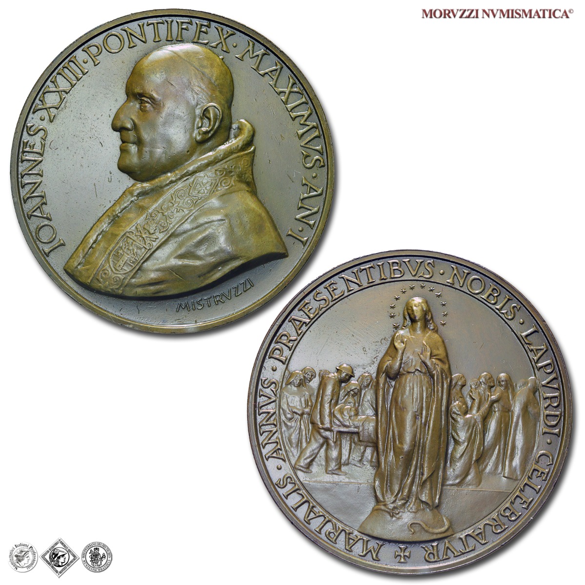 Città del Vaticano, GIOVANNI XXIII, Roncalli, MEDAGLIA ANNUALE IN BRONZO, AN I (1959), Anno Mariano a Lourdes, Opus Aurelio Mistruzzi, FDC, (Bartolotti E959) / medaglie papali pontificie annuali | Moruzzi Numismatica