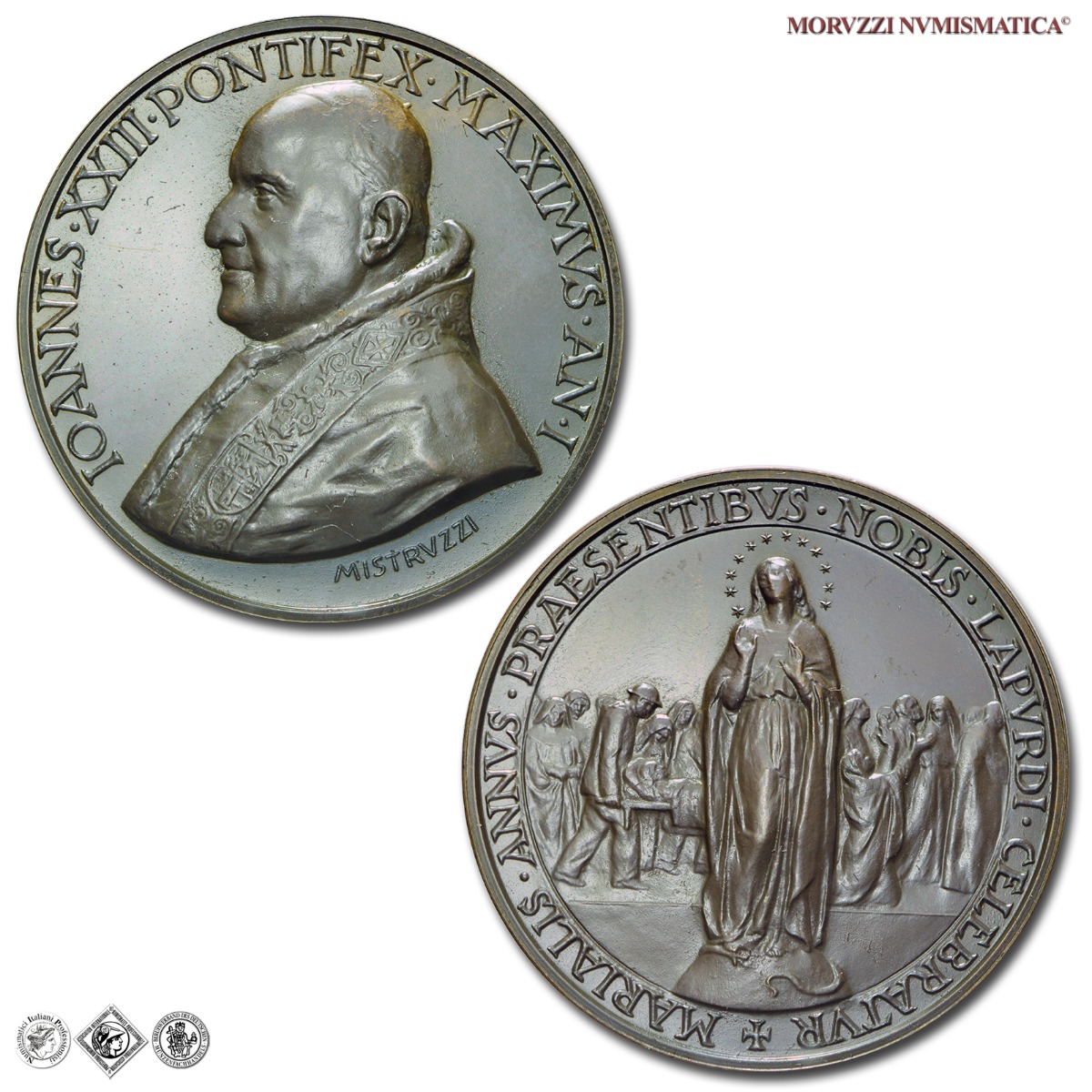 Città del Vaticano, GIOVANNI XXIII, Roncalli, MEDAGLIA ANNUALE IN BRONZO, AN I (1959), Anno Mariano a Lourdes, Opus Aurelio Mistruzzi, FDC, (Bartolotti E959) / medaglie papali pontificie annuali | Moruzzi Numismatica