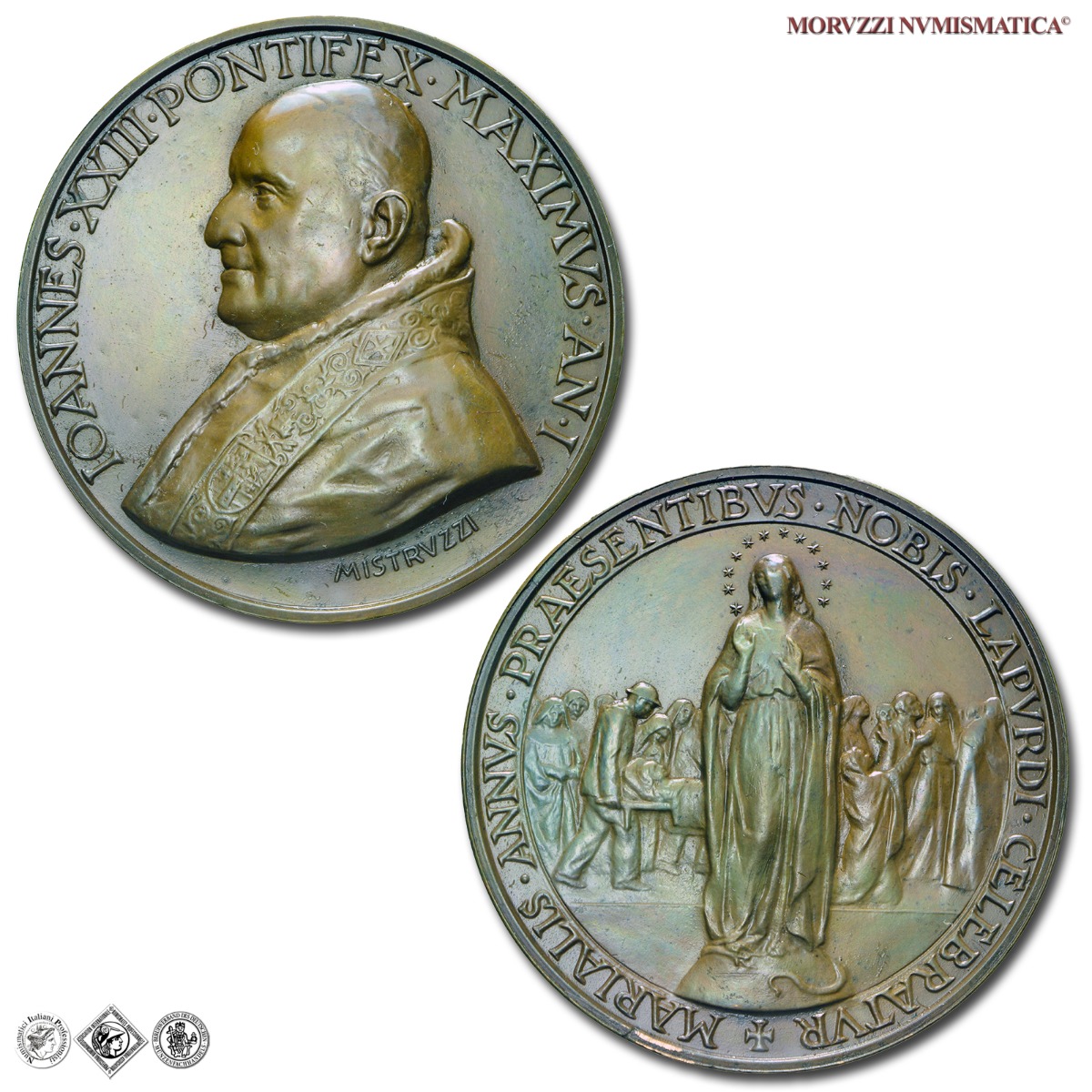 Città del Vaticano, GIOVANNI XXIII, Roncalli, MEDAGLIA ANNUALE IN BRONZO, AN I (1959), Anno Mariano a Lourdes, Opus Aurelio Mistruzzi, FDC, (Bartolotti E959) / medaglie papali pontificie annuali | Moruzzi Numismatica