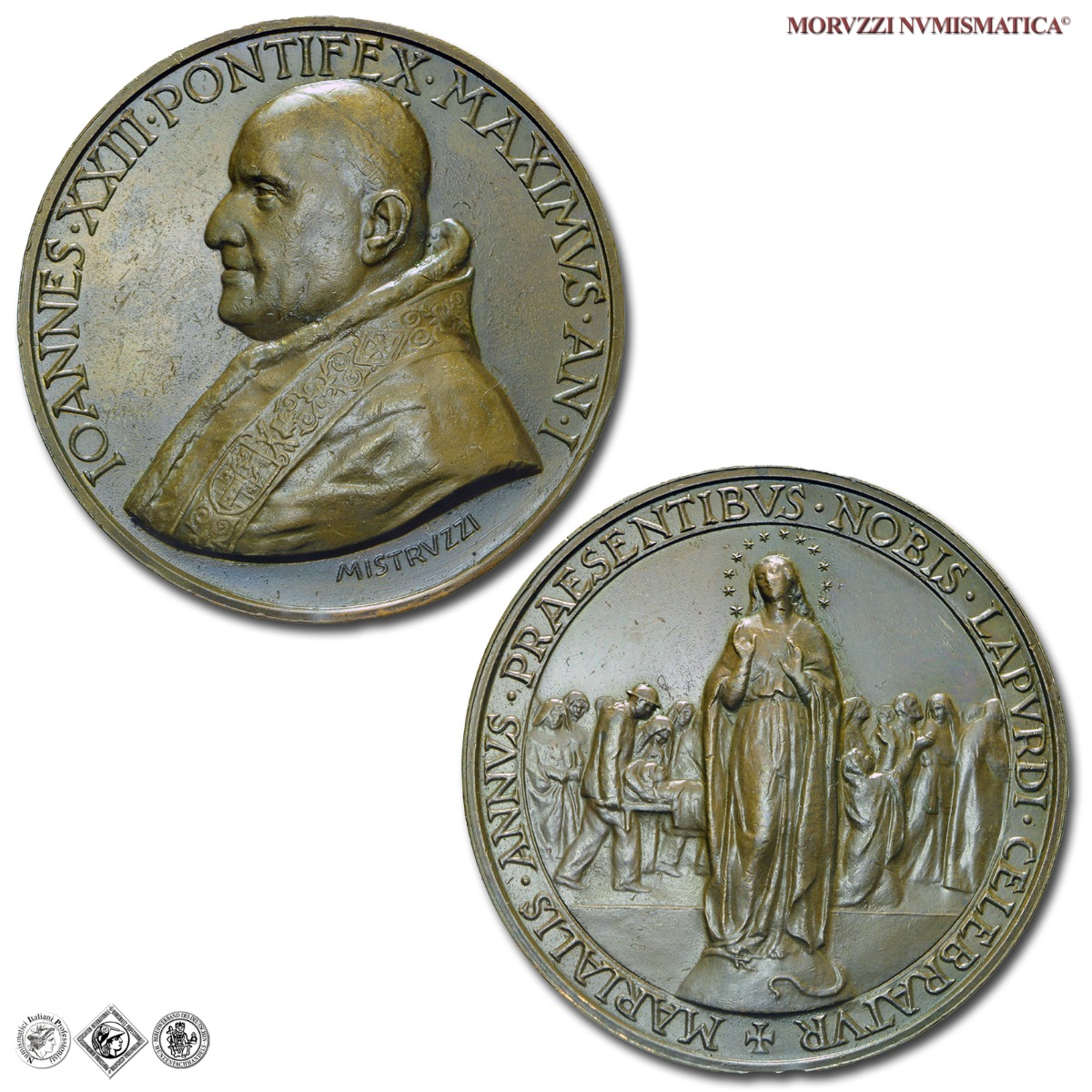 Città del Vaticano, GIOVANNI XXIII, Roncalli, MEDAGLIA ANNUALE IN BRONZO, AN I (1959), Anno Mariano a Lourdes, Opus Aurelio Mistruzzi, FDC, (Bartolotti E959) / medaglie papali pontificie annuali | Moruzzi Numismatica
