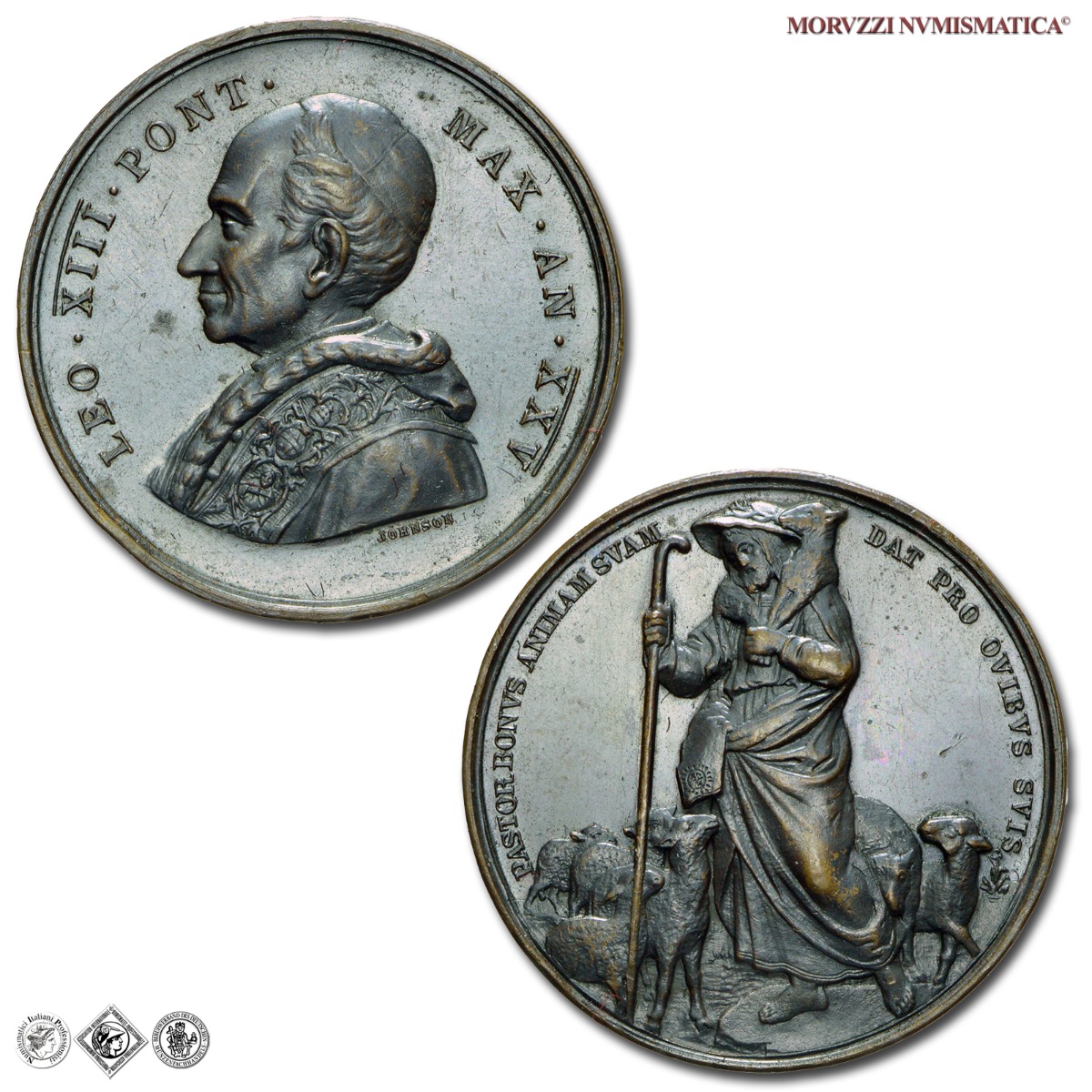 Stato Pontificio, LEONE XIII, Pecci, MEDAGLIA STRAORDINARIA IN BRONZO, 1902 AN XXV, Il Buon Pastore, Opus Stefano Johnson, qFDC, (Modesti 385) / medaglie papali pontificie straordinarie da collezione | Moruzzi Numismatica