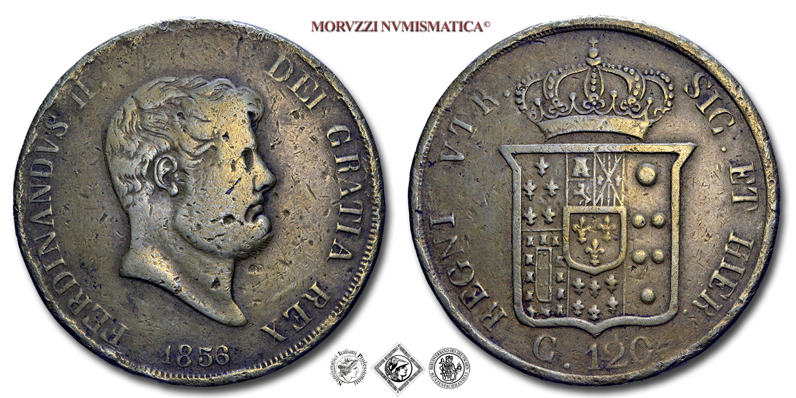 Regno delle due Sicilie, FERDINANDO II DI BORBONE, 120 GRANA, Falso d'epoca, 1856, Zecca di Napoli, ARGENTO, BB, (NC), (Pannuti-Riccio Cfr. 85) / PIASTRA D'ARGENTO (monete italiane napoletane - moneta italiana napoletana borbonica - piastre borboniche) | Moruzzi Numismatica