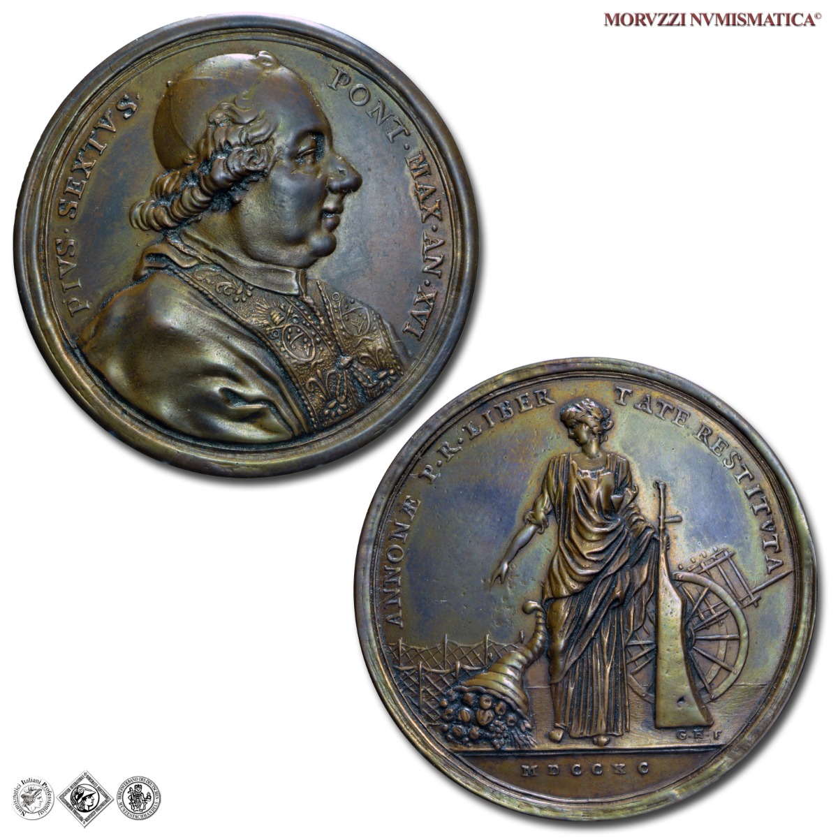 Stato Pontificio, PIO VI, Braschi, MEDAGLIA ANNUALE IN BRONZO, 1790 AN XVI, Abolizione dei residui dazi doganali, Opus Gioacchino Hamerani, mBB, (Modesti 268) / medaglie papali pontificie annuali da collezione | Moruzzi Numismatica