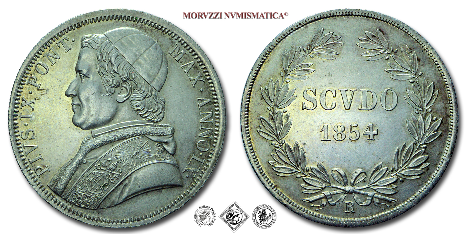 Stato Pontificio, PIO IX, Mastai Ferretti, SCUDO, 1854 AN IX, Zecca di Roma, ARGENTO, mSPL, (Pagani 396) / monete papali pontificie d'argento (moneta papale pontificia da collezione) | Moruzzi Numismatica
