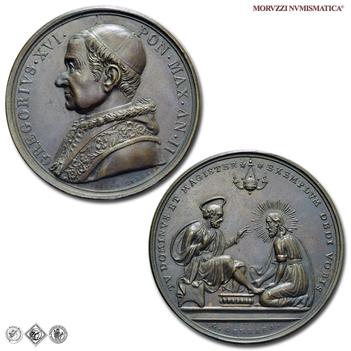 Stato Pontificio, GREGORIO XVI, Cappellari, MEDAGLIA ANNUALE IN BRONZO, 1838 AN VIII, Lavanda dei piedi, Opus Giuseppe Cerbara, qFDC, (R), (Boccia 99) / medaglie papali pontificie rare da collezione | Moruzzi Numismatica