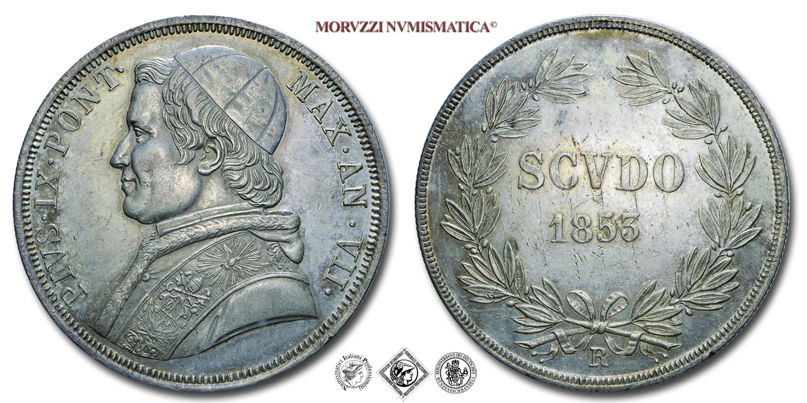 Stato Pontificio, PIO IX, Mastai Ferretti, SCUDO, 1853 AN VII, Zecca di Roma, ARGENTO, SPL, (Pagani 395) / monete papali pontificie d'argento (moneta papale pontificia da collezione) | Moruzzi Numismatica