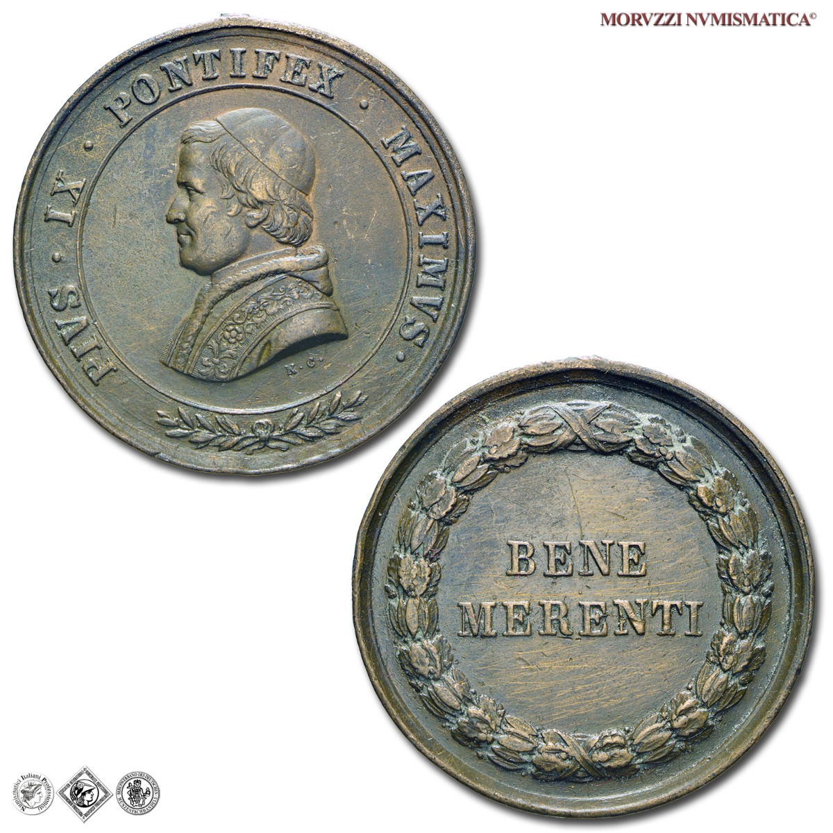Stato Pontificio, PIO IX, Mastai Ferretti, MEDAGLIA PREMIO IN BRONZO, 1846, Benemerenti, Opus Nicola Cerbara, qSPL, (Bartolotti SD-117) / medaglie papali pontificie rare da collezione | Moruzzi Numismatica