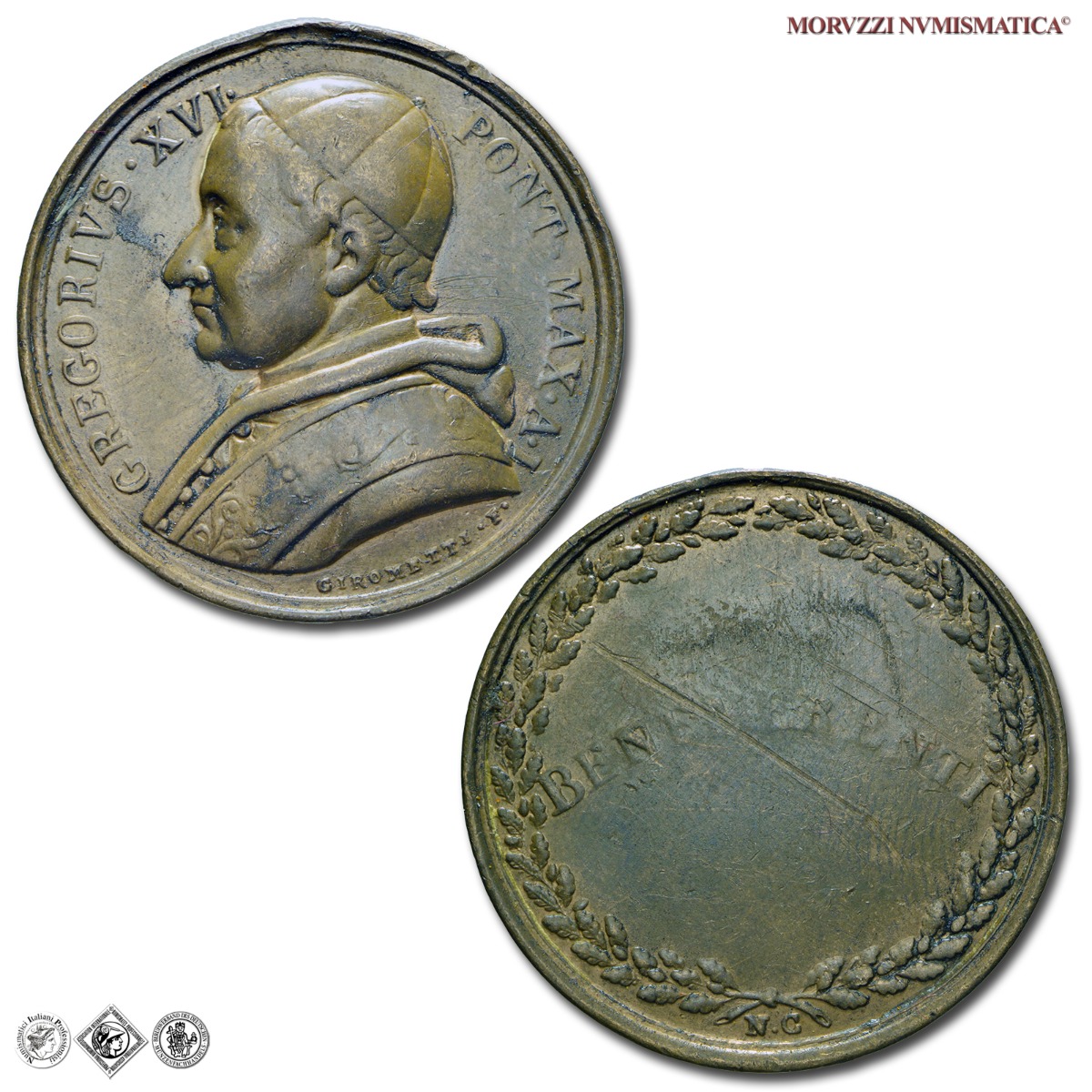 Stato Pontificio, GREGORIO XVI, Cappellari, MEDAGLIA PREMIO ANNUALE IN BRONZO, 1831, Benemerenti, Opus Giuseppe Girometti, BB, (Boccia 21) / medaglie papali pontificie da collezione | Moruzzi Numismatica