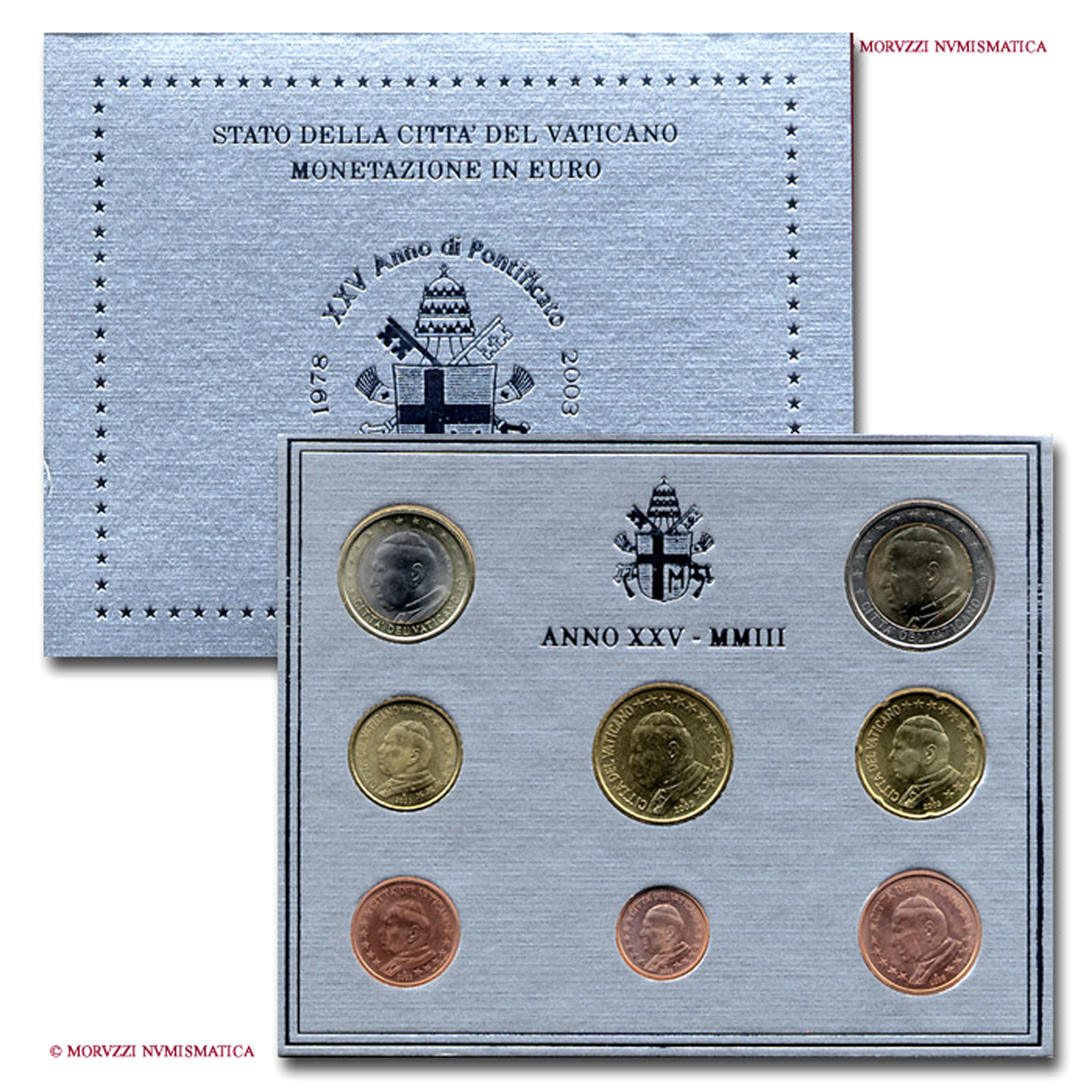 Città del Vaticano, GIOVANNI PAOLO II, Wojtyla, serie annuale ufficiale, 8 valori, 2003, FDC | Moruzzi Numismatica