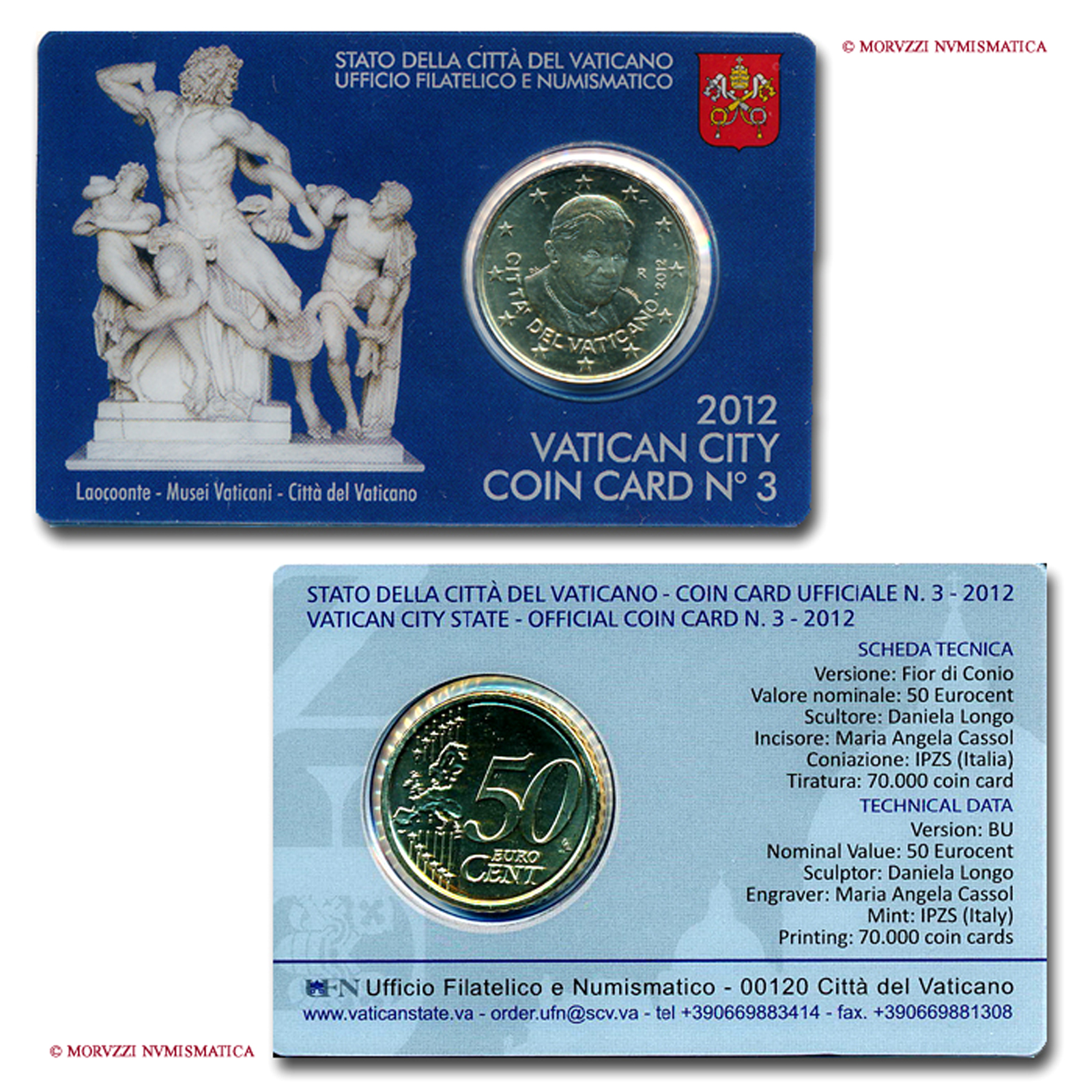 Città del Vaticano, BENEDETTO XVI, Ratzinger, 2005-2013, 50 CENTESIMI, 2012, VATICAN CITY COIN CARD 3, FDC | Moruzzi Numismatica